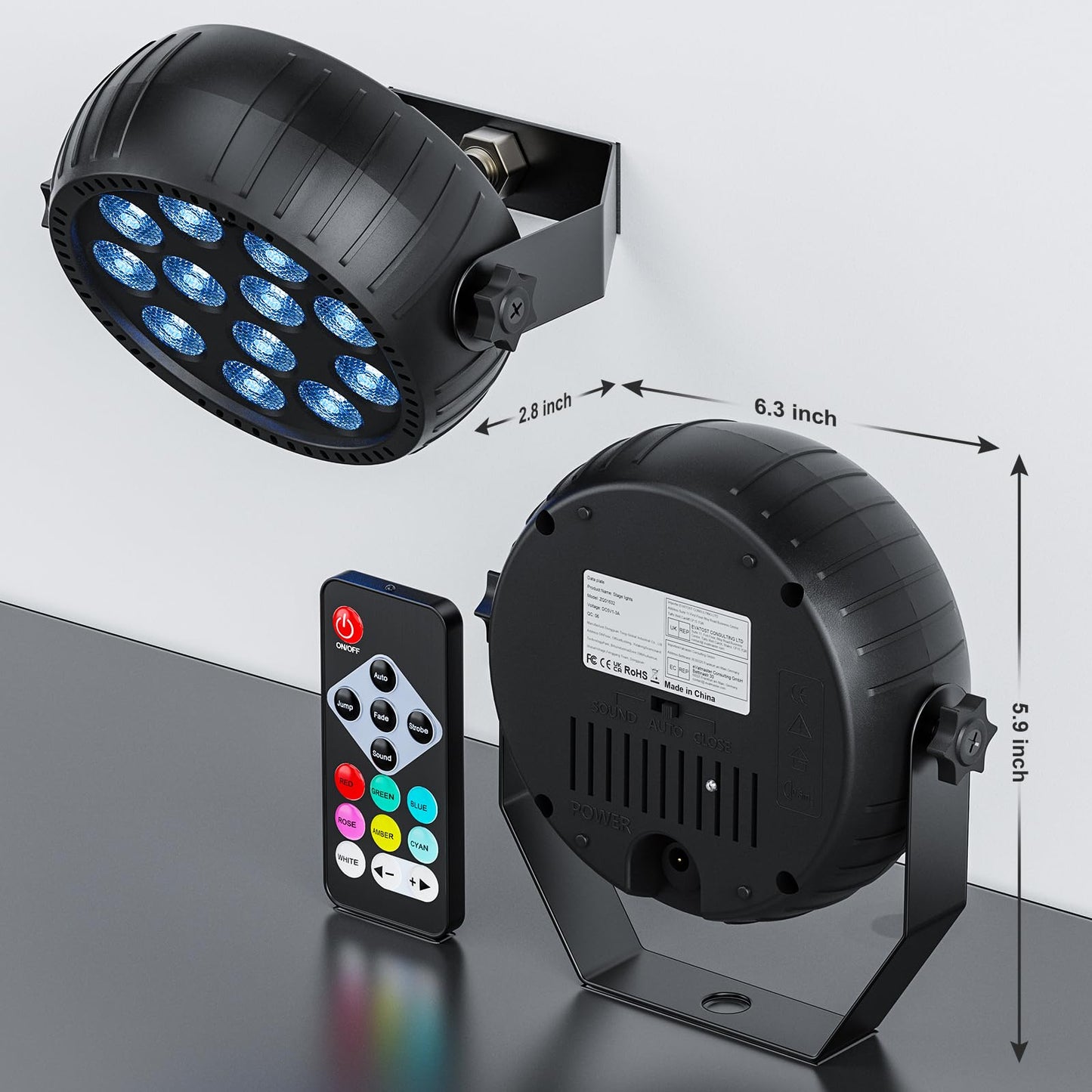 Rechargeable Mini Par Lights,Wireless 12 RGB Battery Powered Stage Lights,Uplights Sound Activated Control for Wedding Events,Par Lights for Club Party Church Stage Lighting (1 Pack)