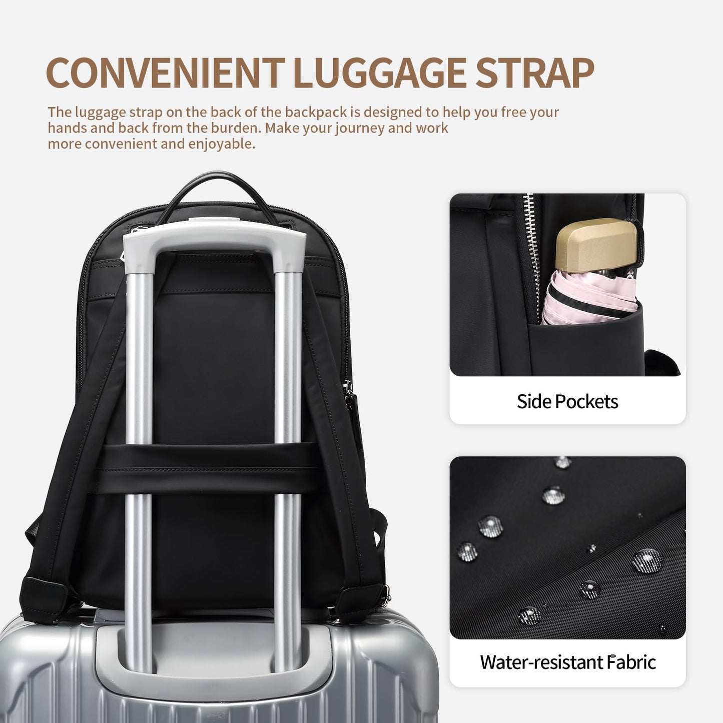Womens Laptop Backpack with Separate Laptop Compartment Water Resistant Computer Backpacks Fits 15.6 Inch Notebook Travel Work College Bags (15.6-Inch, Black)