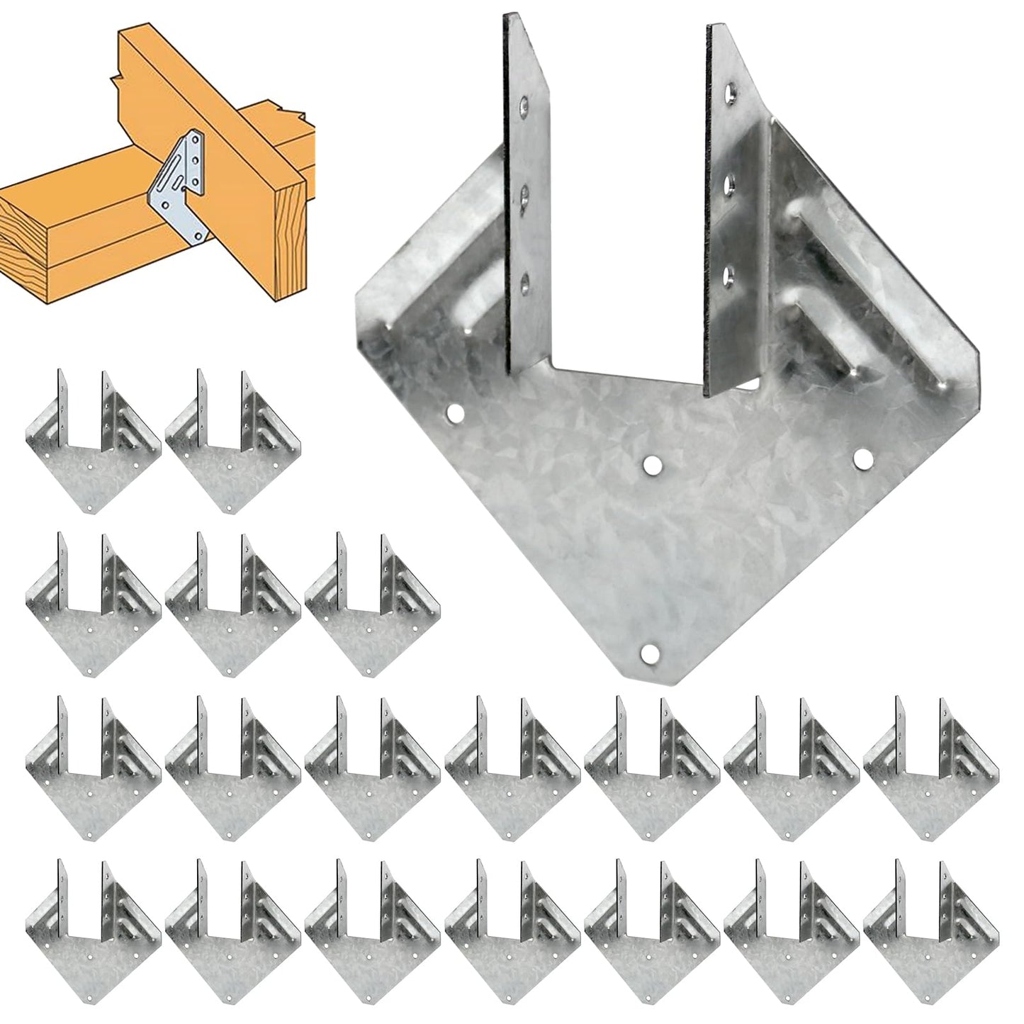 CNQLIS 20 Pack Hurricane Tie, 18-Gauge Hurricane Tie, Heavy-Duty Electro-Galvanized Joist Hanger, 1.2mm Thickness, for Roof Truss Timber Connector, Earthquake-Resistant Bracket