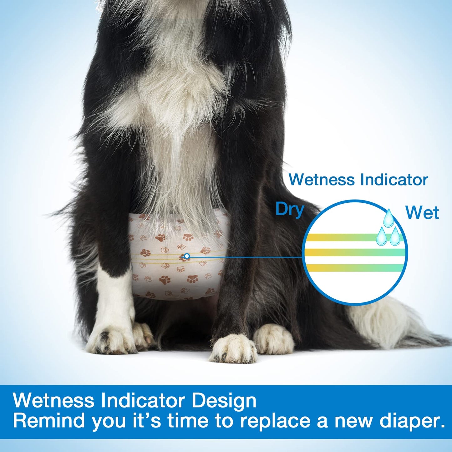 Pet Soft Dog Diapers Male - Disposable Male Dog Wraps Wetness Indicator, Ultra Absorbent Doggie Diapers Comfortable for Incontinence Excitable Urination, 50pcs Small