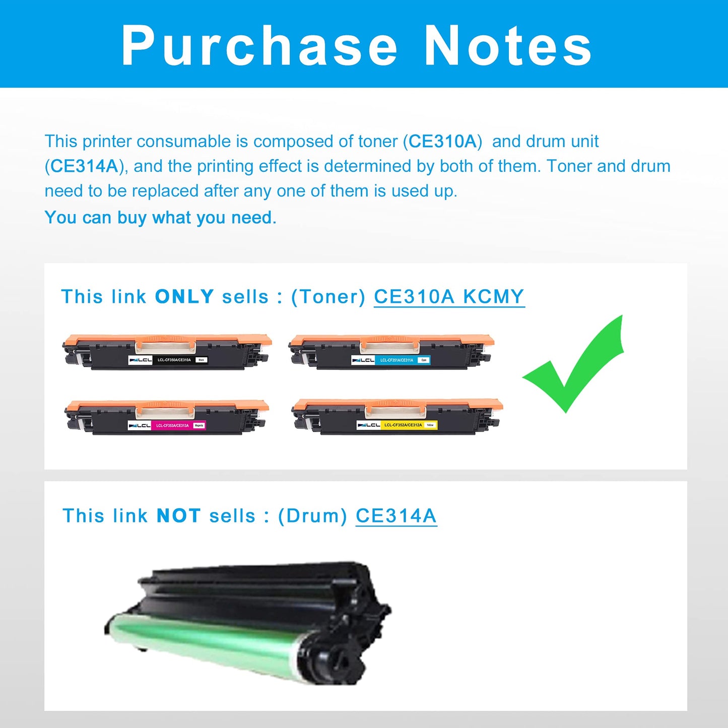 LCL Remanufactured Toner Cartridge for HP 126A CE310A CE311A CE312A CE313A CF341A (4-Pack,KCMY) for HP LaserJet Pro CP1020 CP1025 CP1025nw/LaserJet 100 Color MFP M175 M175nw M175a M175n M175w