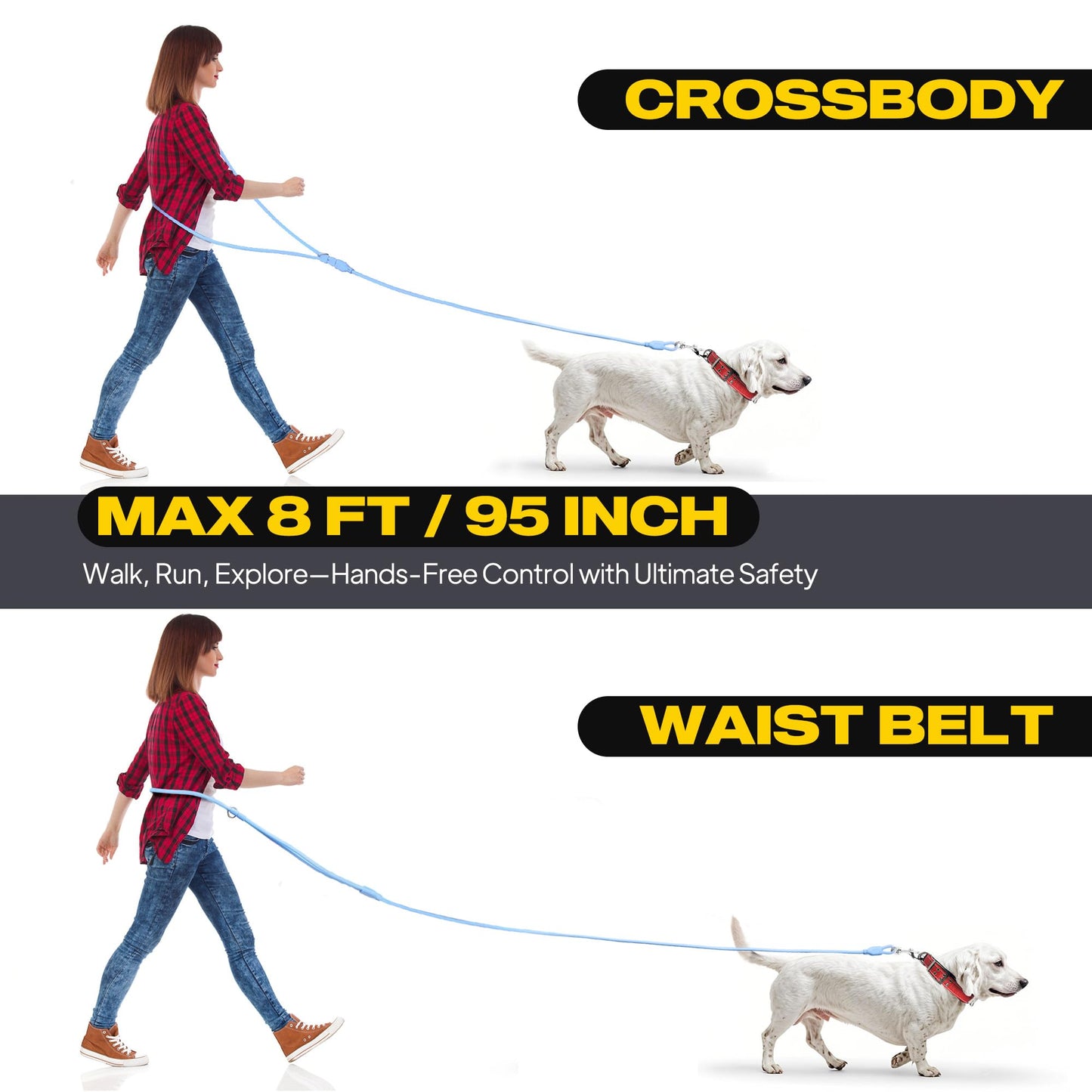 Fida Hands Free Dog Leash for Large Dogs Heavy Duty, Adjustable Crossbody/Waist Leash for Small/Medium/Large Dogs, Waterproof Hands-Free Dog Leashes for Running, Walking & Training(L, Blue)