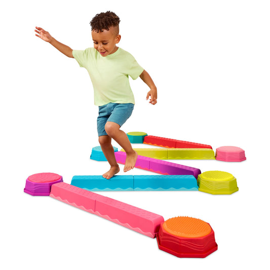 B. toys - Balance Toys for Kids – Modular Interlocking Toddler Balance Beam with 10 Balancing Beams & 6 Sensory Stepping Stones – Indoor Active Play Equipment Physical Development – Ages 3+