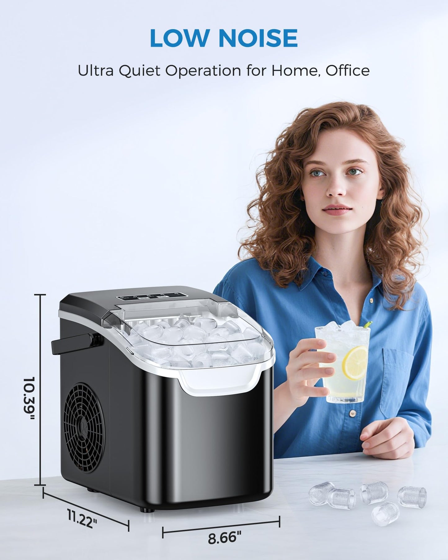 COWSAR Ice Maker Countertop, Portable Ice Machine with Self-Cleaning, 26.5 lbs/24Hrs, 8 Ice Cubes in 6 Mins, Ice Basket and Scoop, Ideal for Home, Kitchen, Bar, Camping