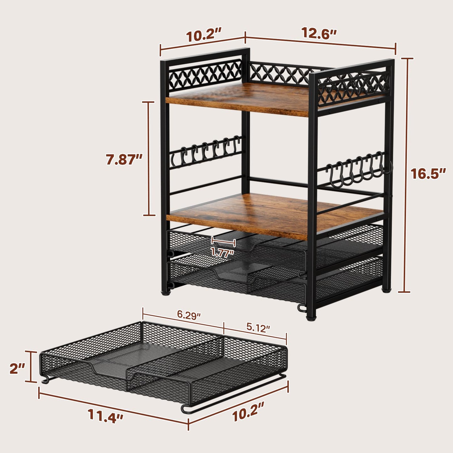 Plaviya Coffee Bar Organizer Countertop Station Shelf, 4 Tier Mug Cup Holder Stand with 12 Hooks, 60 K Cup Coffee Pod Drawer, Multifunctional Coffee Shelf Organizer for Accessories Station Kitchen
