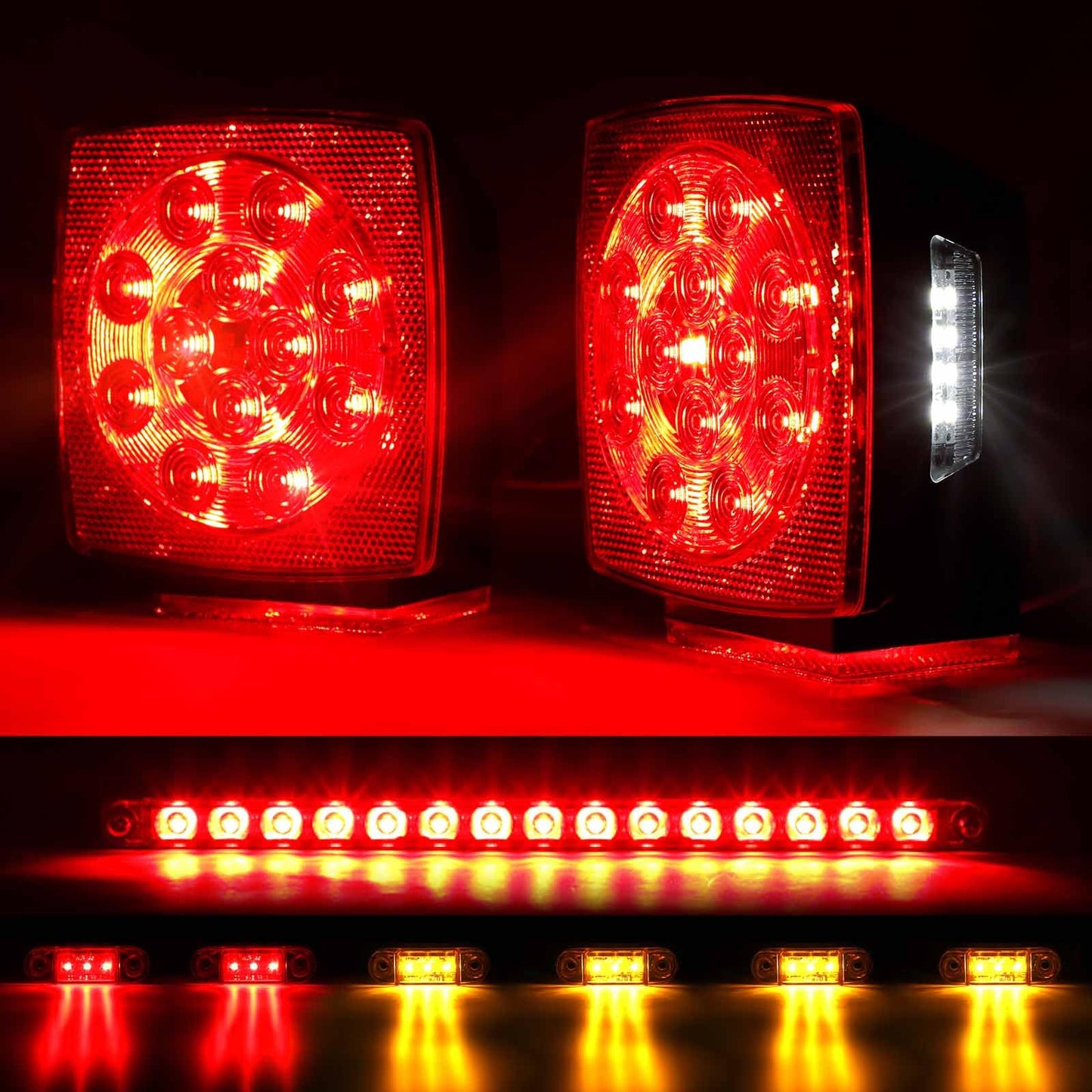Cyfie LED Trailer Lights Kit, 12V Super Bright Trailer Lights with 25ft Wiring Harness, 6pcs Stop Brake Turn Marker Lights, Tail Light Bar, Fit Under 80" Truck Boat Submersible RV, IP68 Waterproof