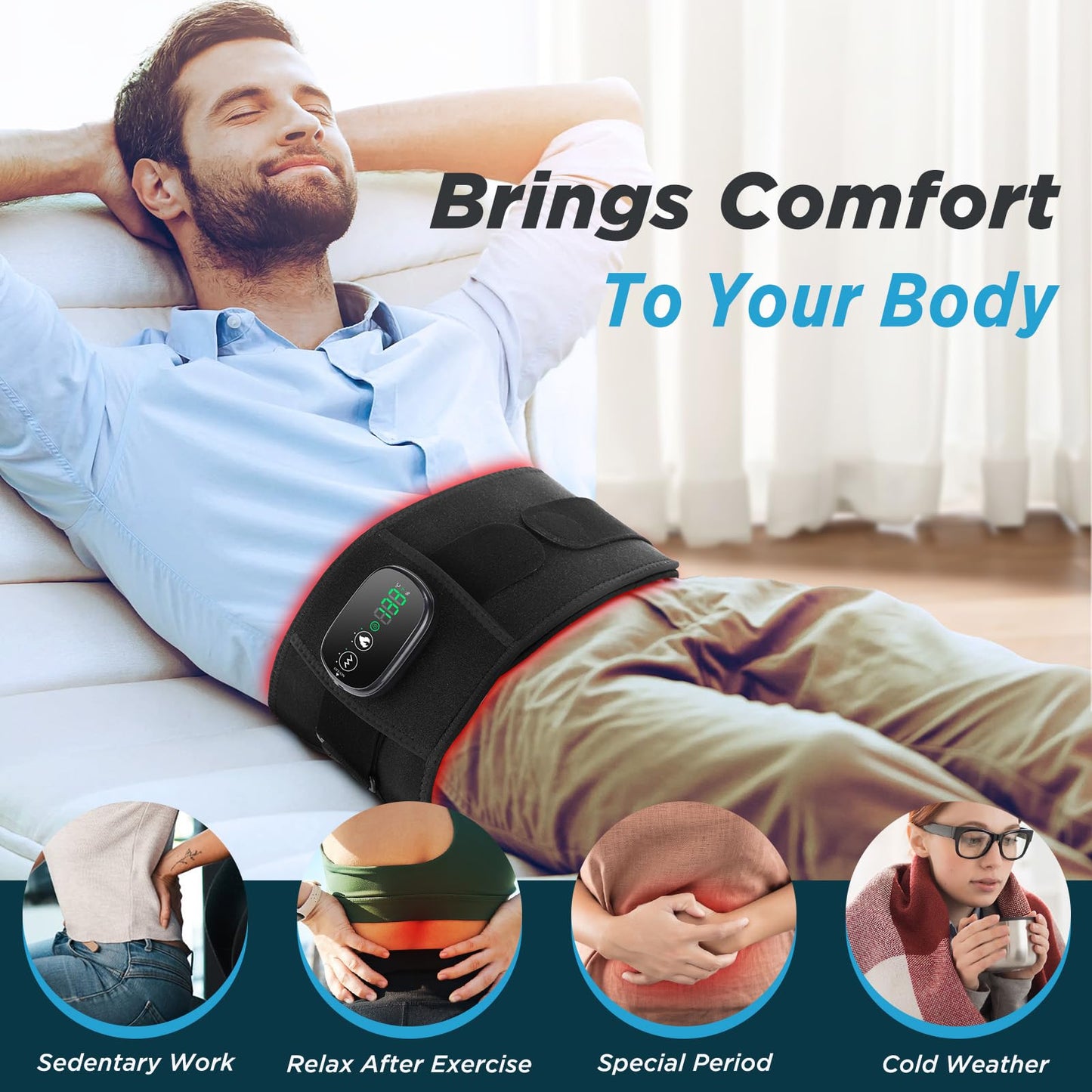 Cordless Heating Pad with Vibration for Back, Lower Back Warmer for Waist Back Belly Leg Body, Rechargeable Heated Waist Belt, 5 Heating Levels, Auto-Off