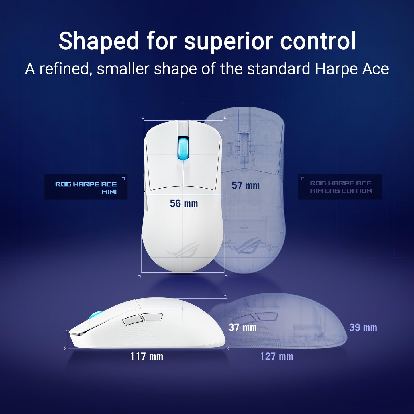 ASUS ROG Harpe Ace Mini Wireless Esports Gaming Mouse – Small Compact Design, Right-Handed, 49g Lightweight, Tri-Mode Connectivity, 36K DPI, up to 105Hr Battery, Pro-Approved, PC/Mac Support - White