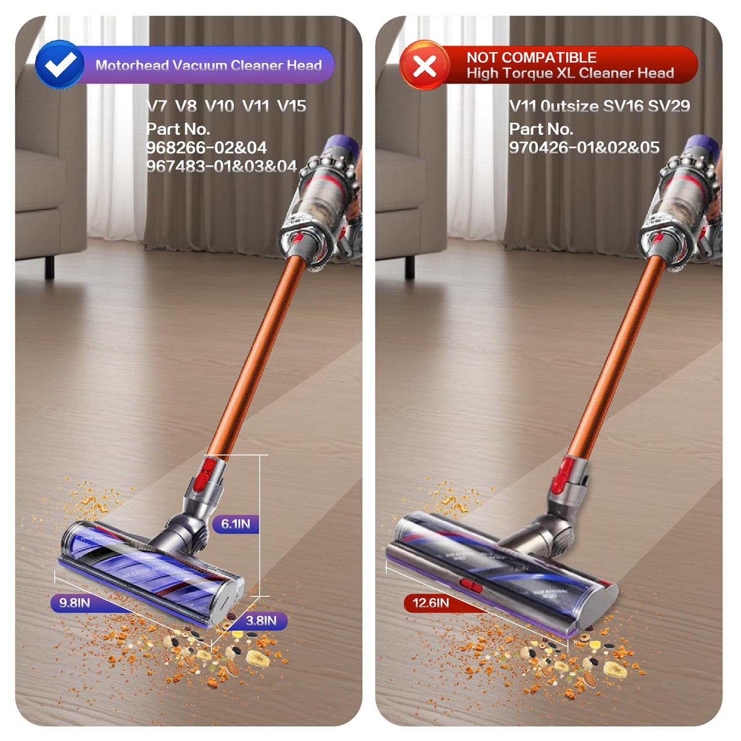 Upgrade Anti-Tangle Vacuum Head Replacement for Dyson V7, V8, Cyclone V10, V11, V15 Cordless Vacuum Cleaner, Motorhead Cleaner Brush Head for Hard Floors, Carpets, Rugs