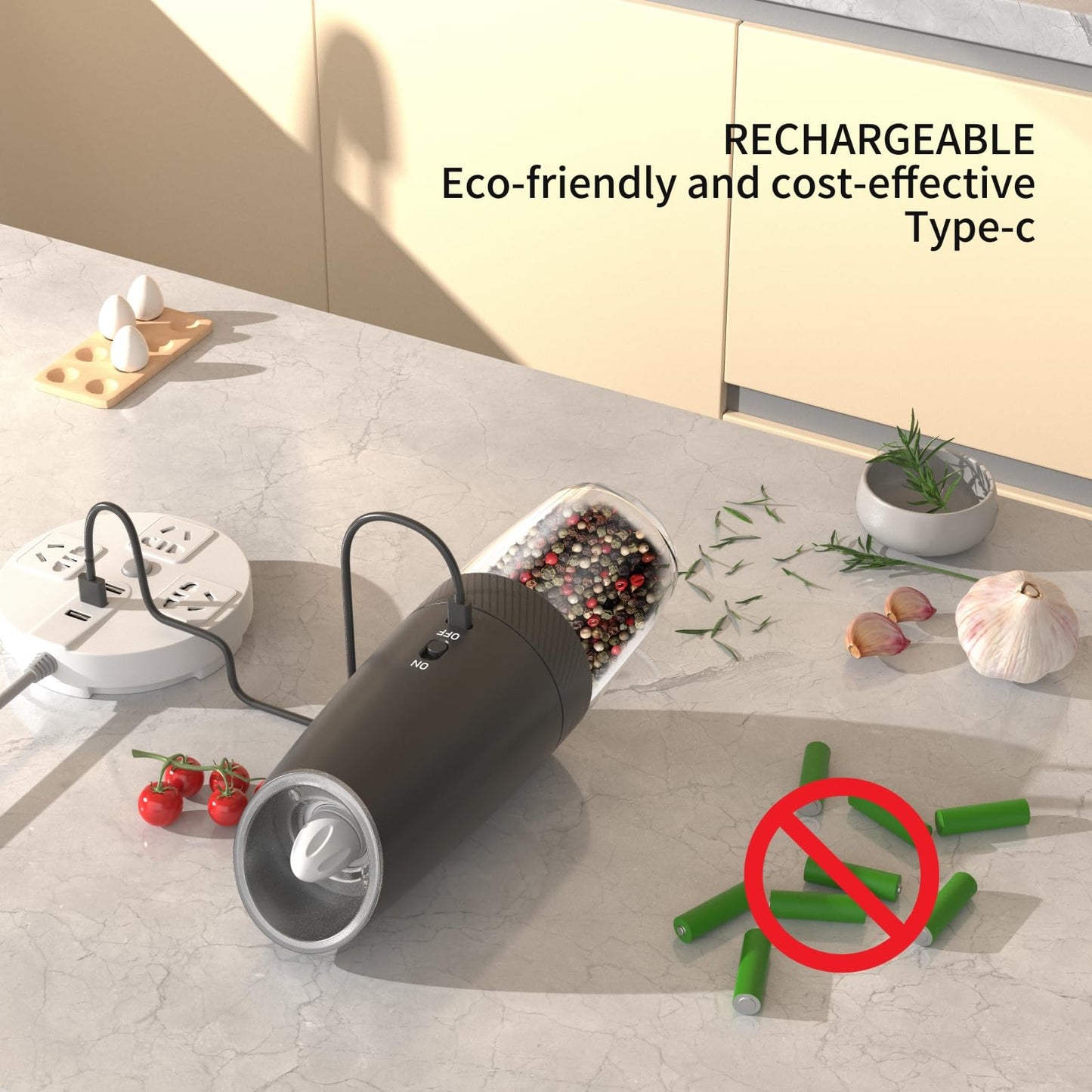 PEIPU Electric Pepper and Salt Grinder, Rechargeable Seasoning Mill，Adjustable Coarseness,with LED Light,One Hand Automatic Operation, Stainless Steel