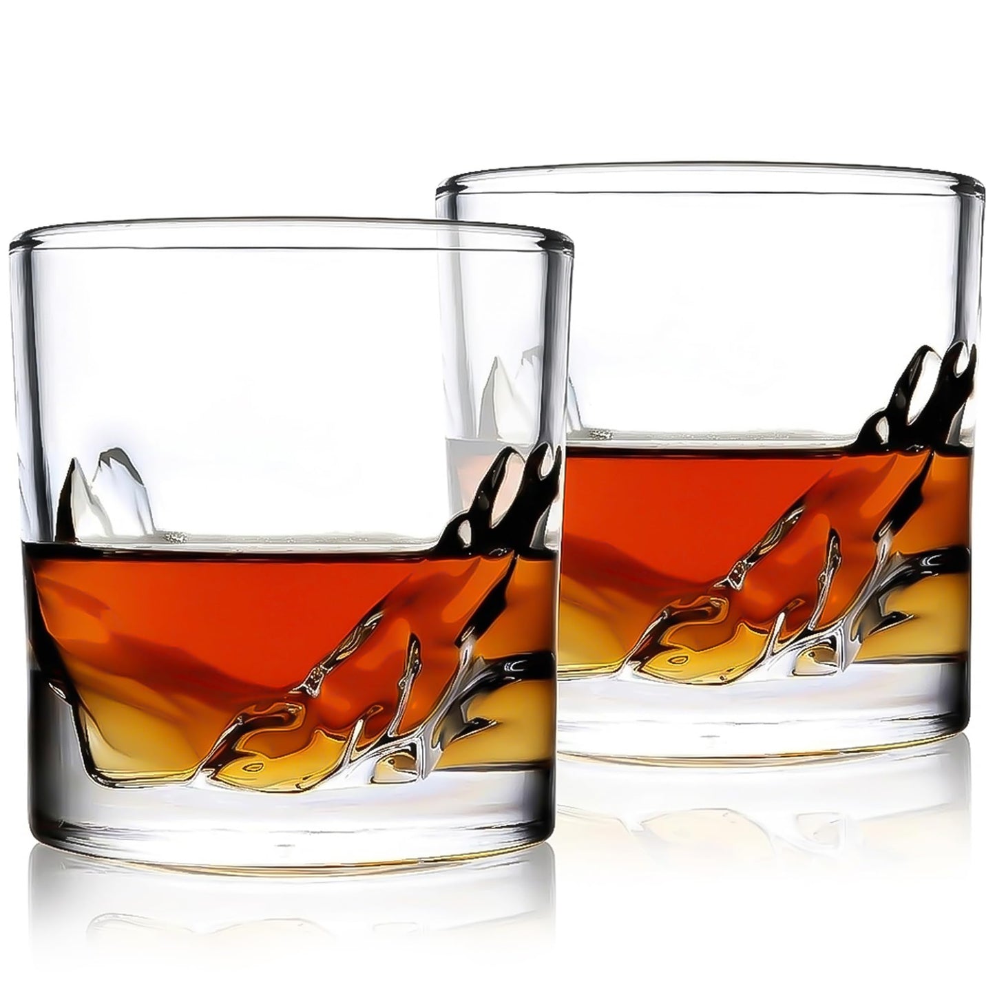 LIITON Grand Canyon Heavy Crystal Whiskey Glasses Gift Set of 2, Thick Freezable Bourbon Glass 1lb Each, Premium Whiskey Gifts for Men, Frozen Crystal Chills Cocktails, 10 oz