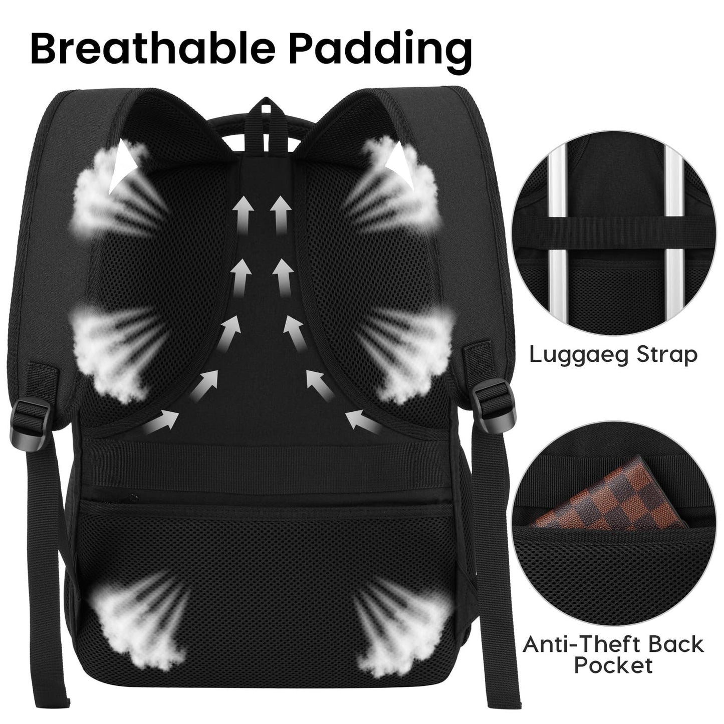 Backpack for Men and Women, School Backpacks for Teen Boys, Water Resistant TSA Travel Backpack with USB Charging Port, Business Anti Theft Sturdy Computer Bag Gifts Fits 15.6 Inch Laptop, Black