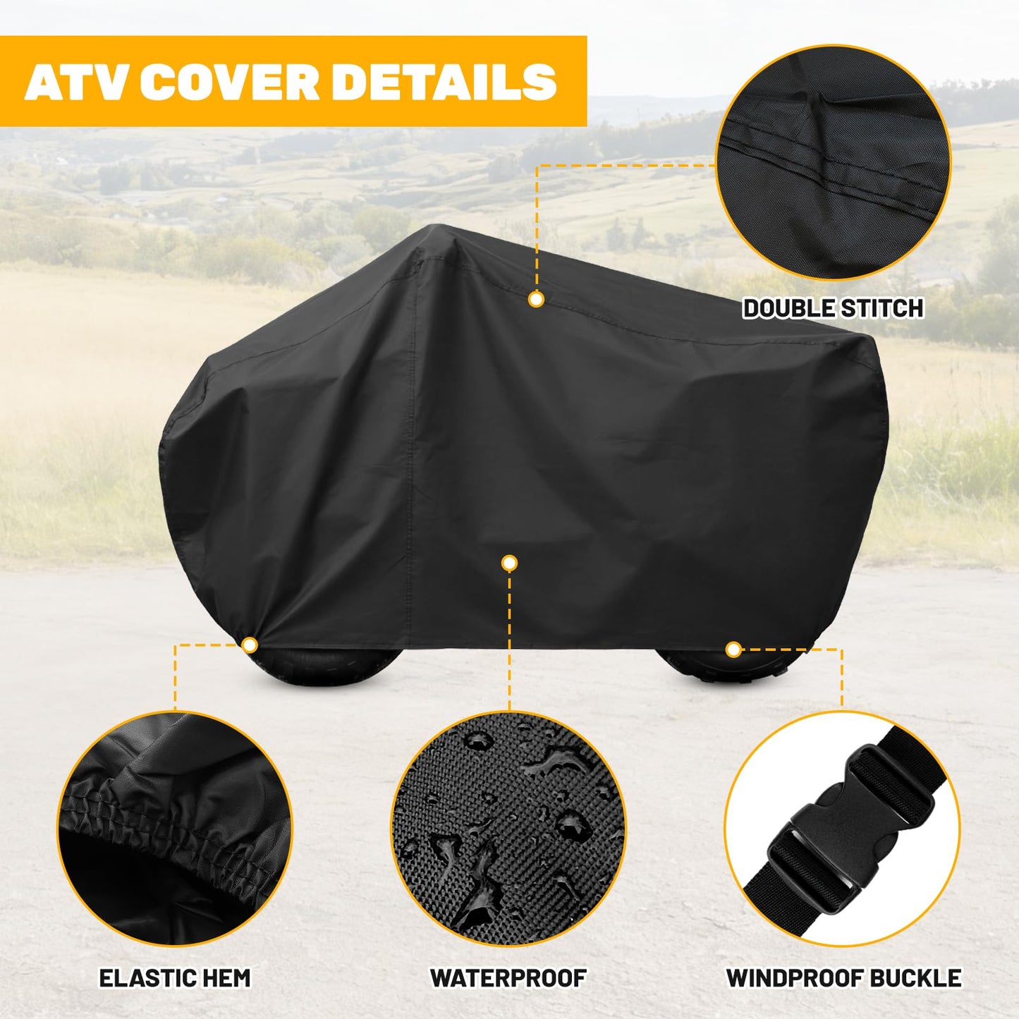 XYZCTEM Waterproof ATV Cover, Heavy Duty Black Protects 4 Wheeler from Snow Rain or Sun (Black, 82 inch)