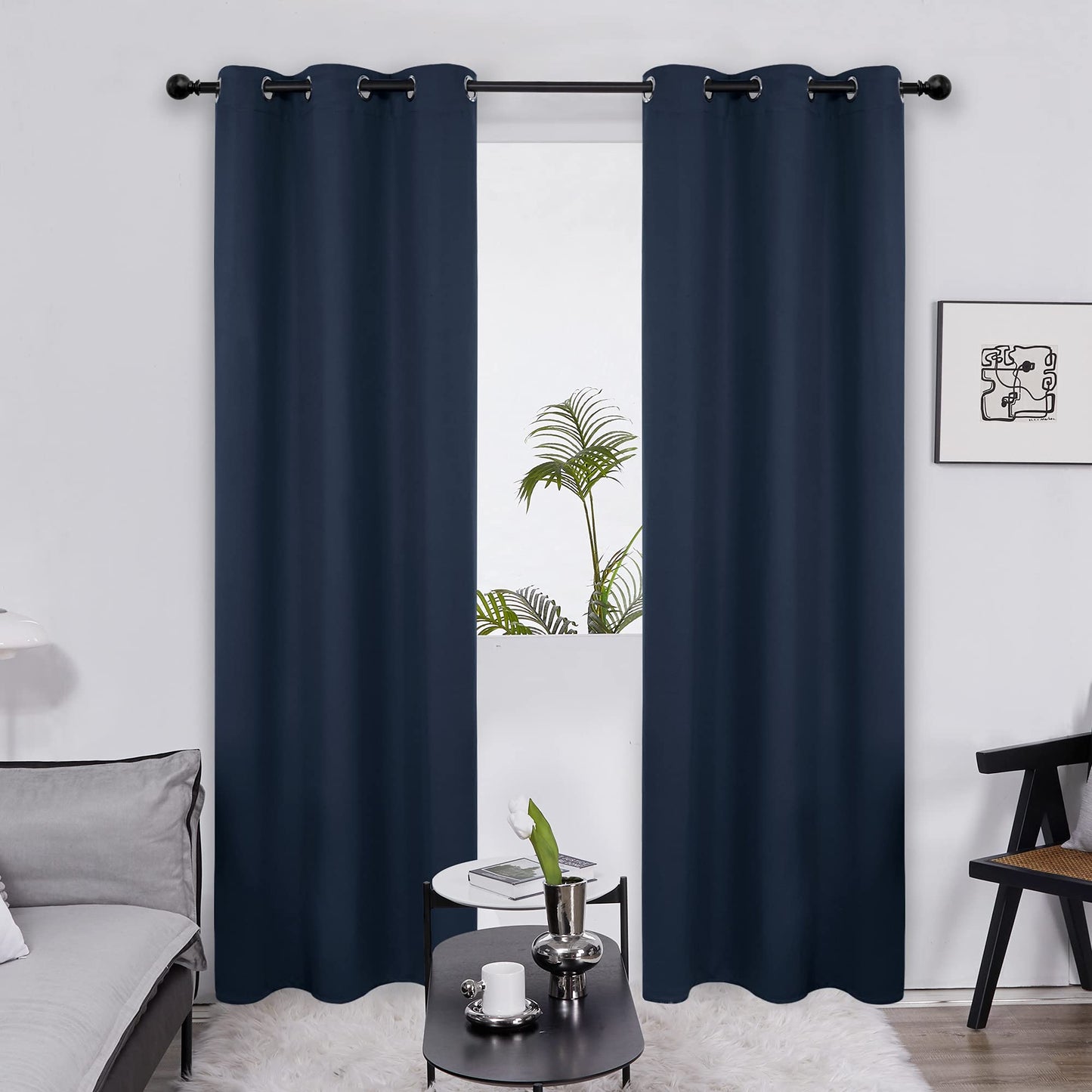 Deconovo Blackout Room Darkening Thermal Insulated Curtains, Energy Efficient & Noise Reducing Grommet Window Drapes for Bedroom, Living Room, Nuresrey, Kids Room, 42x63 Inch, 2 Panels, Navy Blue