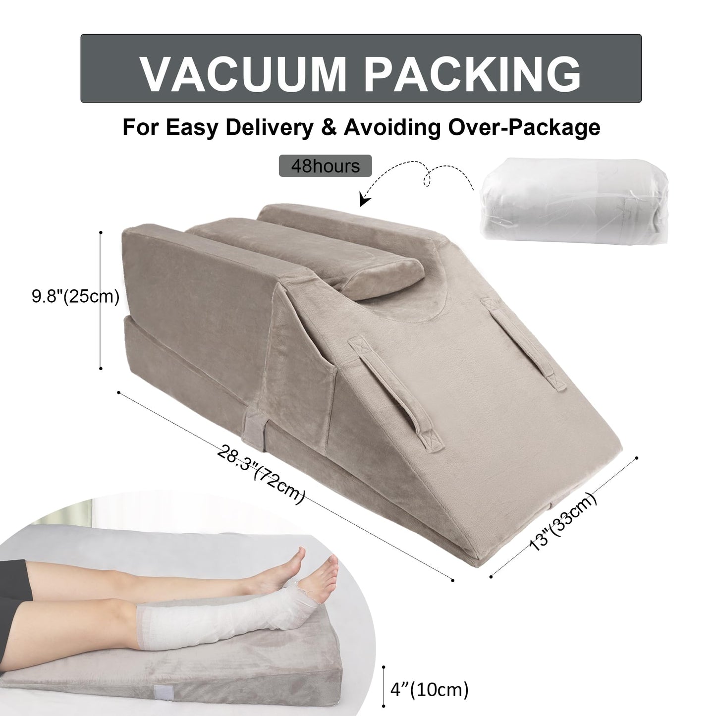 WDBBYL Leg Elevation Pillow, 3 Modes For Knee Ankle & Leg Raise After Surgery, Memory Foam U-shaped Leg Positioner, Side Pockets, Washable Velvet Cover (Grey)