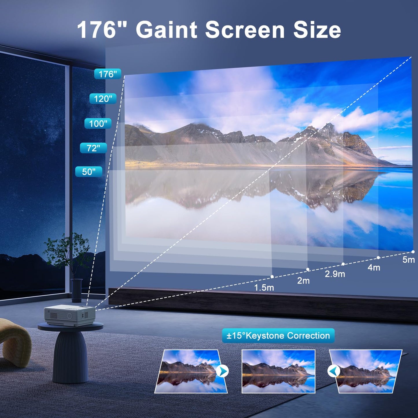 【Projector Screen Included】 1080P Mini Projector with Two-Way Bluetooth, 50% Zoom, Portable Outdoor Movie Projecteur, Compatible with TV Stick, Video Games, HDMI, USB, Smartphone