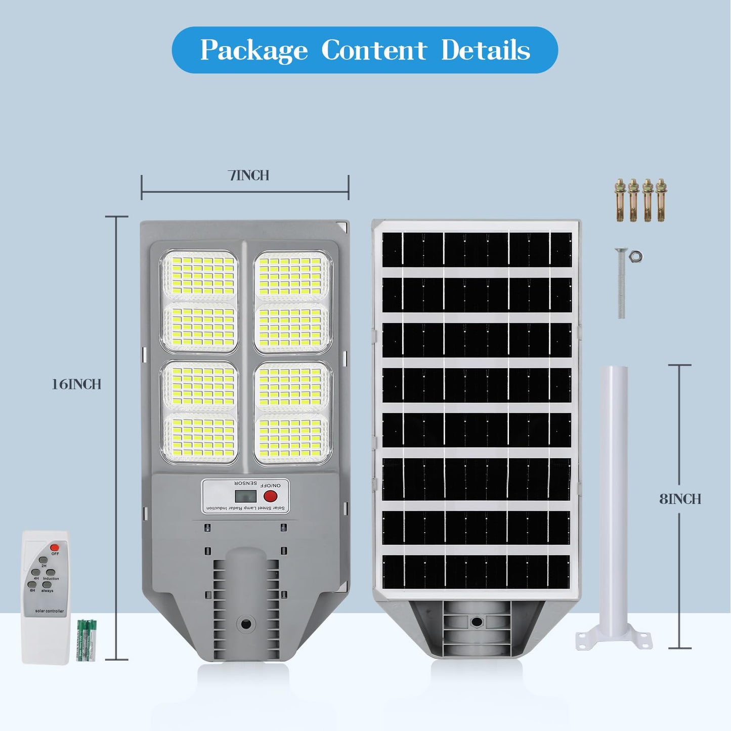 Willmind Solar Street Light Outdoor: Solar Security Lights, 1200W, Motion Sensor with Remote Control, Flood Lights, 2500ML Brightness, from Dusk to Dawn, for Garage, Warehouse, Shop, 2 Packs White