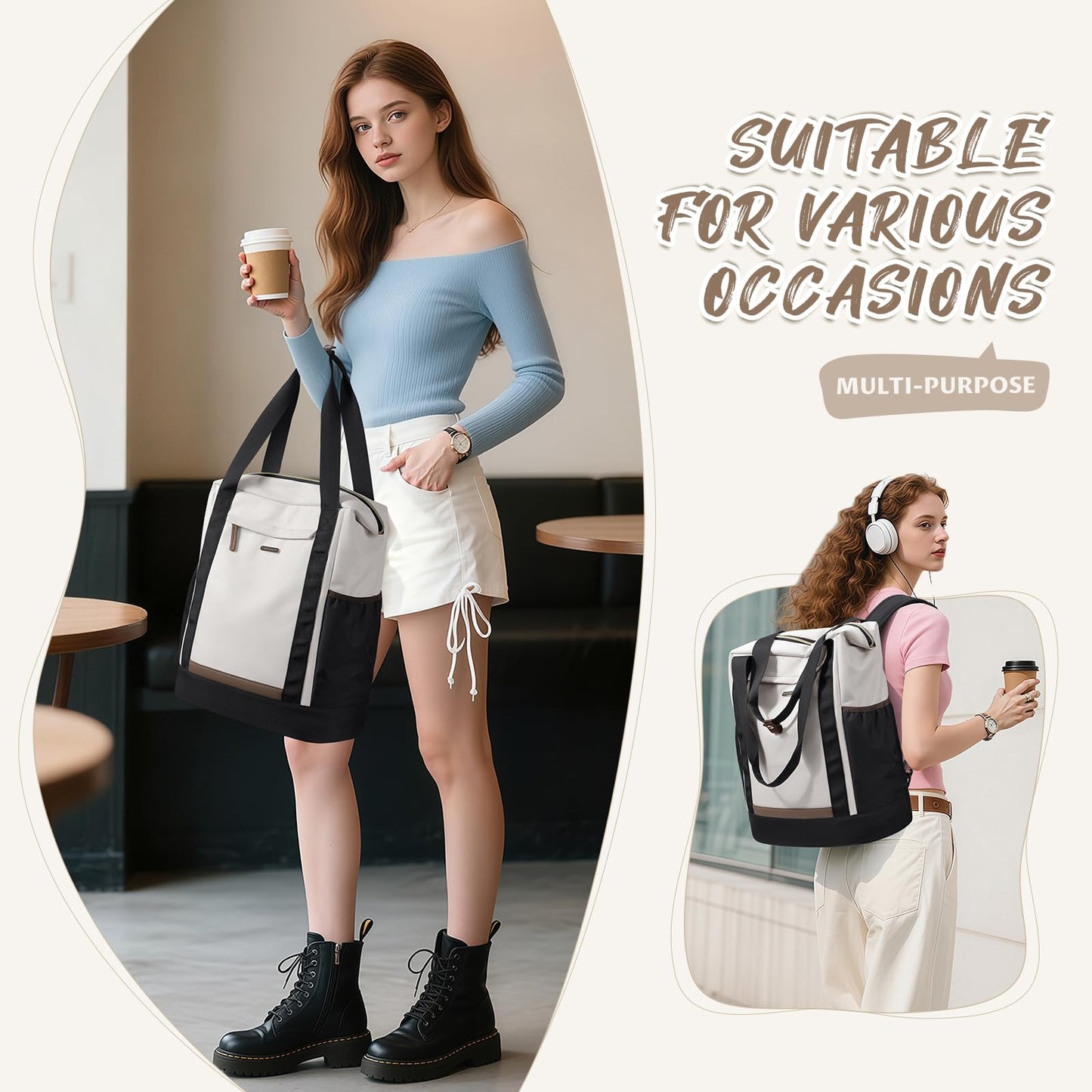 GOLF QUALITY Laptop Backpack for Women,Adjustable Tote Work Business Backpack,TravelPersonal Carry On Bag,17.3Inch,WBlack