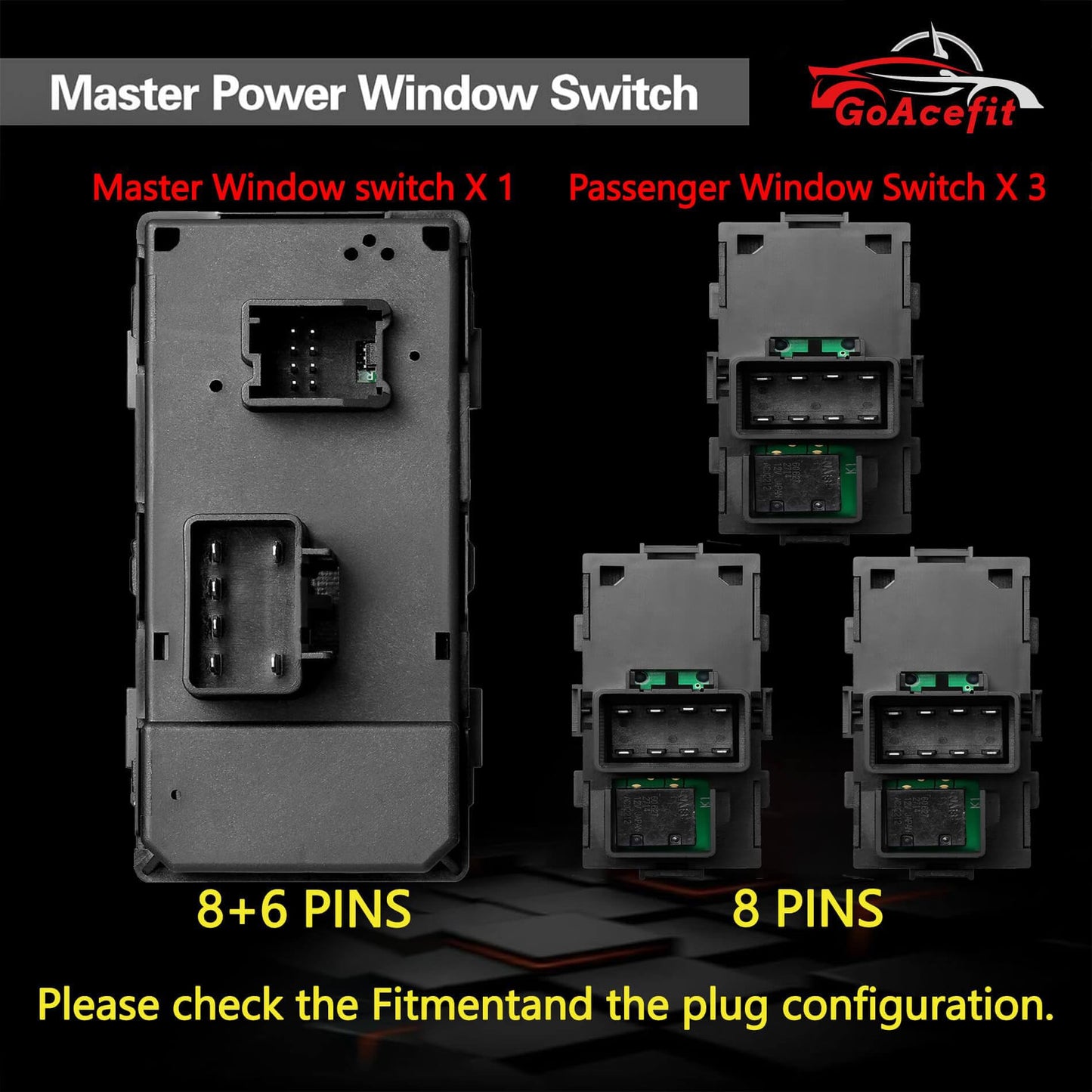 GoAceFit Master Power Window Switch & 3 Pcs Passenger Side Window Switches for 2007-2014 Chevy Silverado, GMC Sierra, 2009-2017 Traverse, 2010-2013 Yukon, HHR, Buick Enclave, OE 20945129 25877776