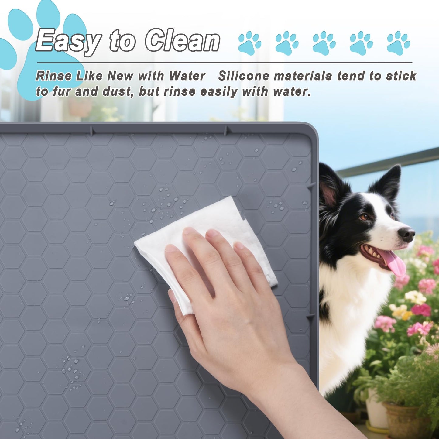 TIMOHCR Cat Litter Mat 34" X 22", Cat Litter Box Mats Waterproof Silicone Pad for Floor Pee Pad Tray Holder with Complimentary 6 Clamps