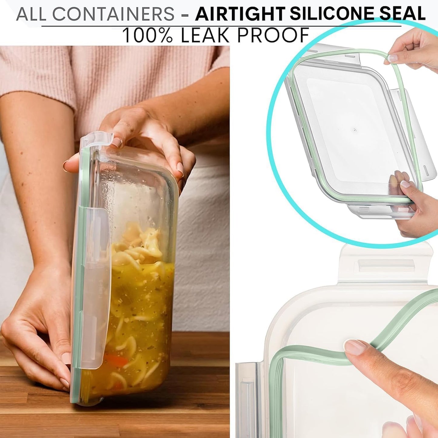 Razab 10 Cups/ 80 Oz 2 Pack Large Glass Container Food Storage with Lids - Leakproof, BPA-Free Large Meal Prep Container Ideal for Roasting Turkey, Store Leftover - Microwave & Oven Safe