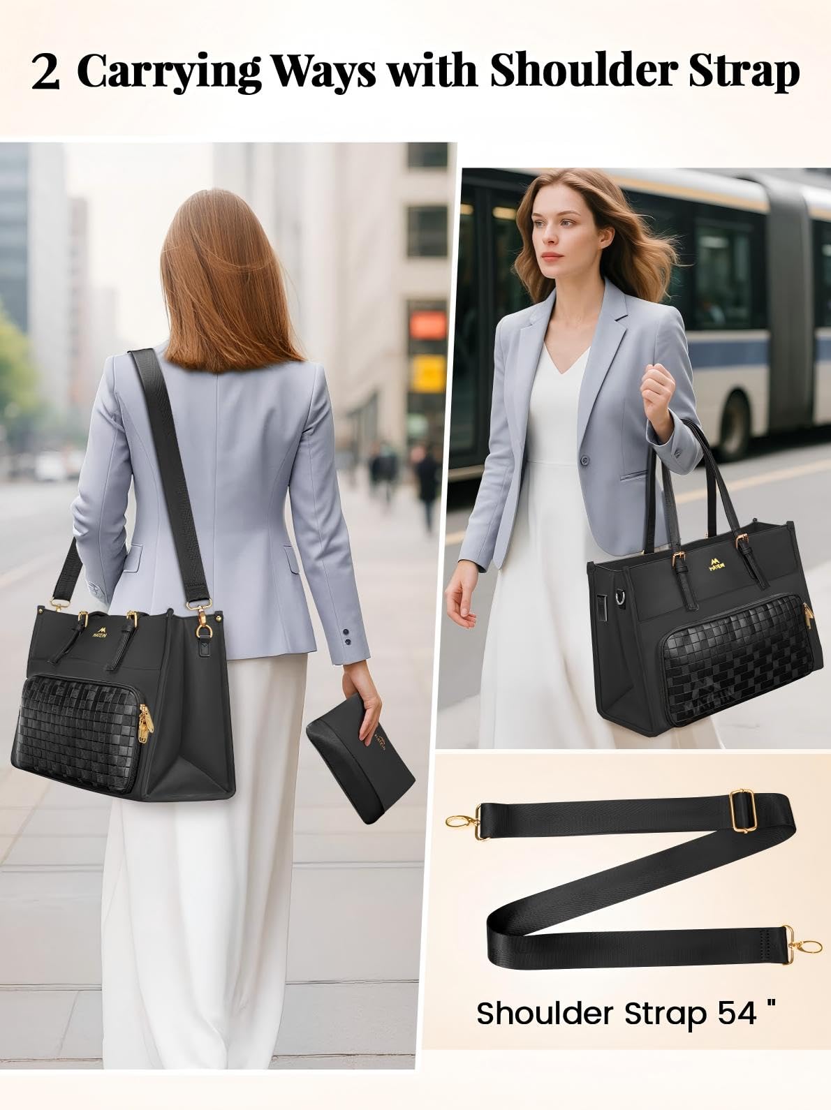 MATEIN Laptop Bags for Women, Work Bag with Lunch Compartment, Work Tote Bags with Clutch,Large Lunch Bags for Office, Daily Use, 2 Sets, Black