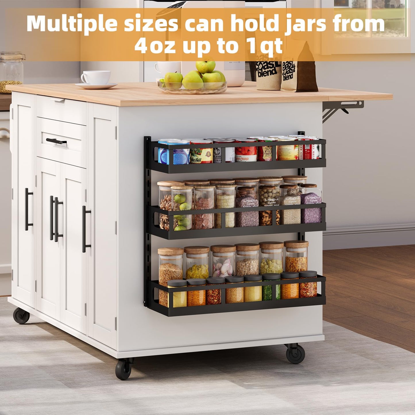 X-cosrack Wall Mount Spice Rack Organizer 5 Tier Height-Adjustable Hanging Spice Shelf Storage for Kitchen Pantry Cabinet Door, Dual-Use Seasoning Holder Rack with Hooks, Black-Patent Pending