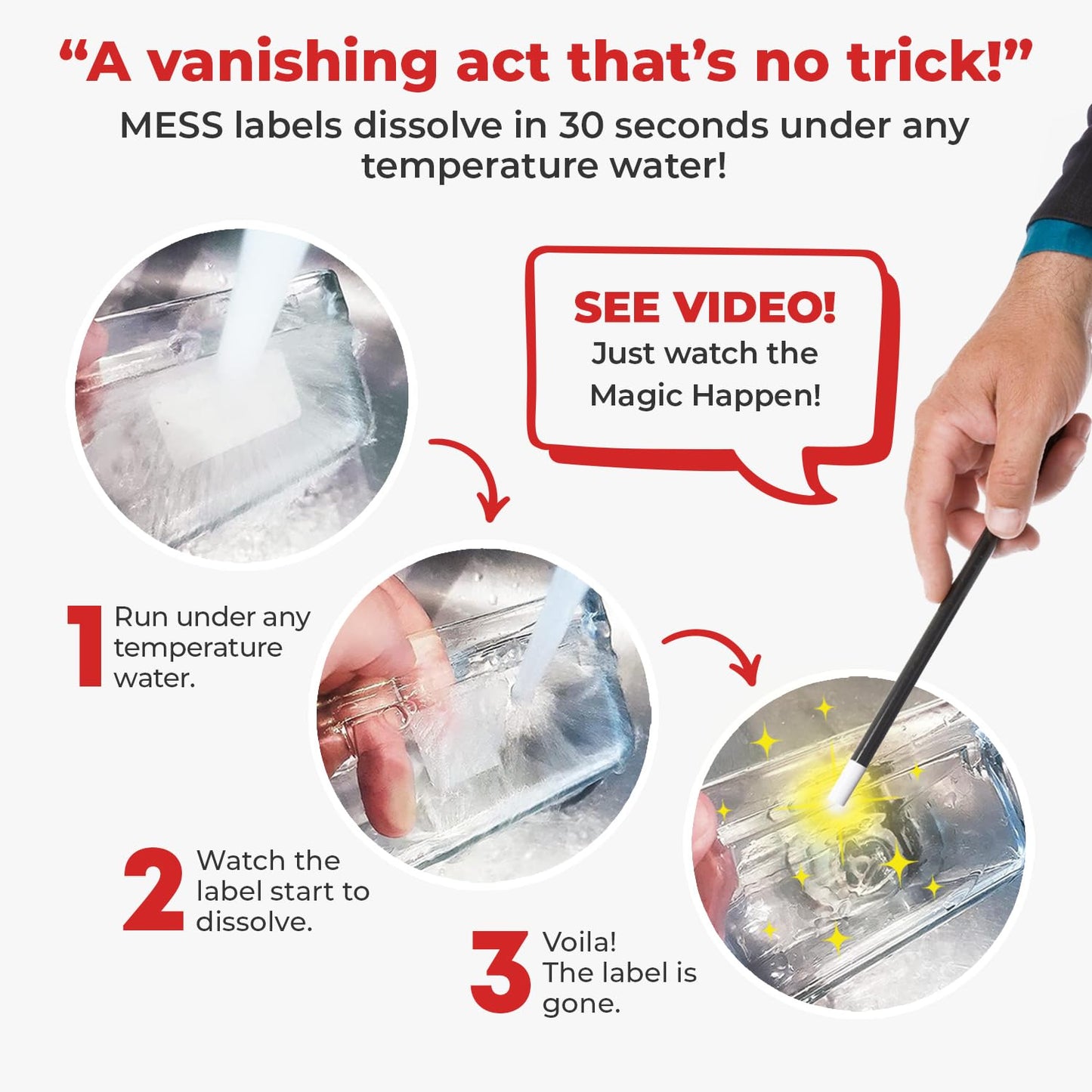 MESS Dissolvable Food Labels for Containers -Blank 500 1x2 Mason Jar Labels - Dissolvable Labels Work in 30 Seconds – Removable Freezer Labels for Food Containers - Canning Labels - Kitchen Stickers