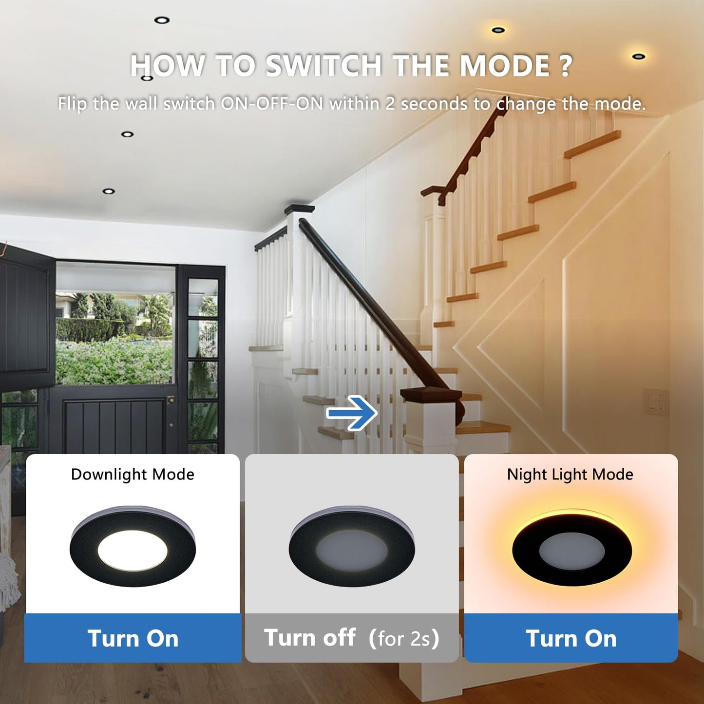 CycevSun Black Pot Lights LED 3 Inch Recessed Lighting with Night Light, Dimmable & 5CCT Selectable Slim Wafer Downlight Soffit, 6W, cETL, IC Rated, 6 Pack