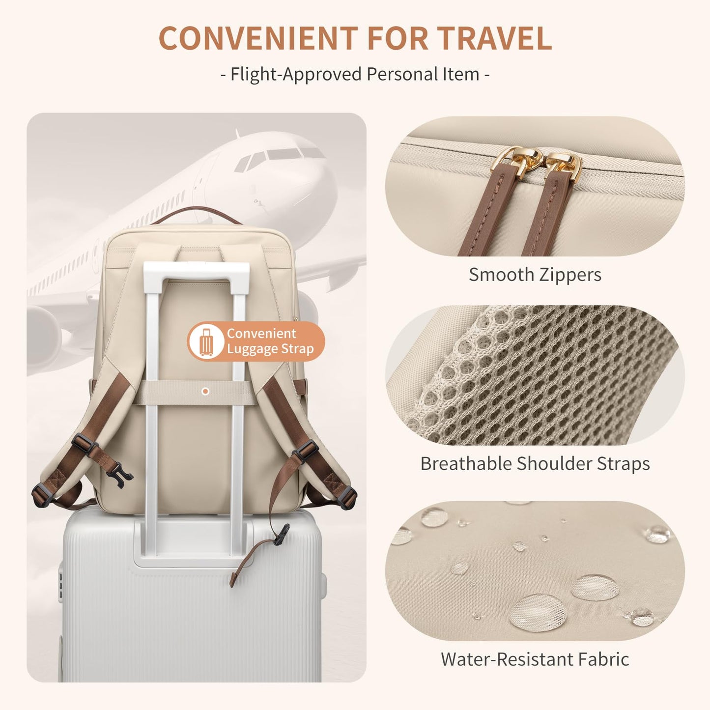 Stylish Laptop Backpack for Women Airline Approved Perfect for Work College and Travel Multi-Functional Casual Daypack Fits 17.3 Inch Notebook (Apricot)