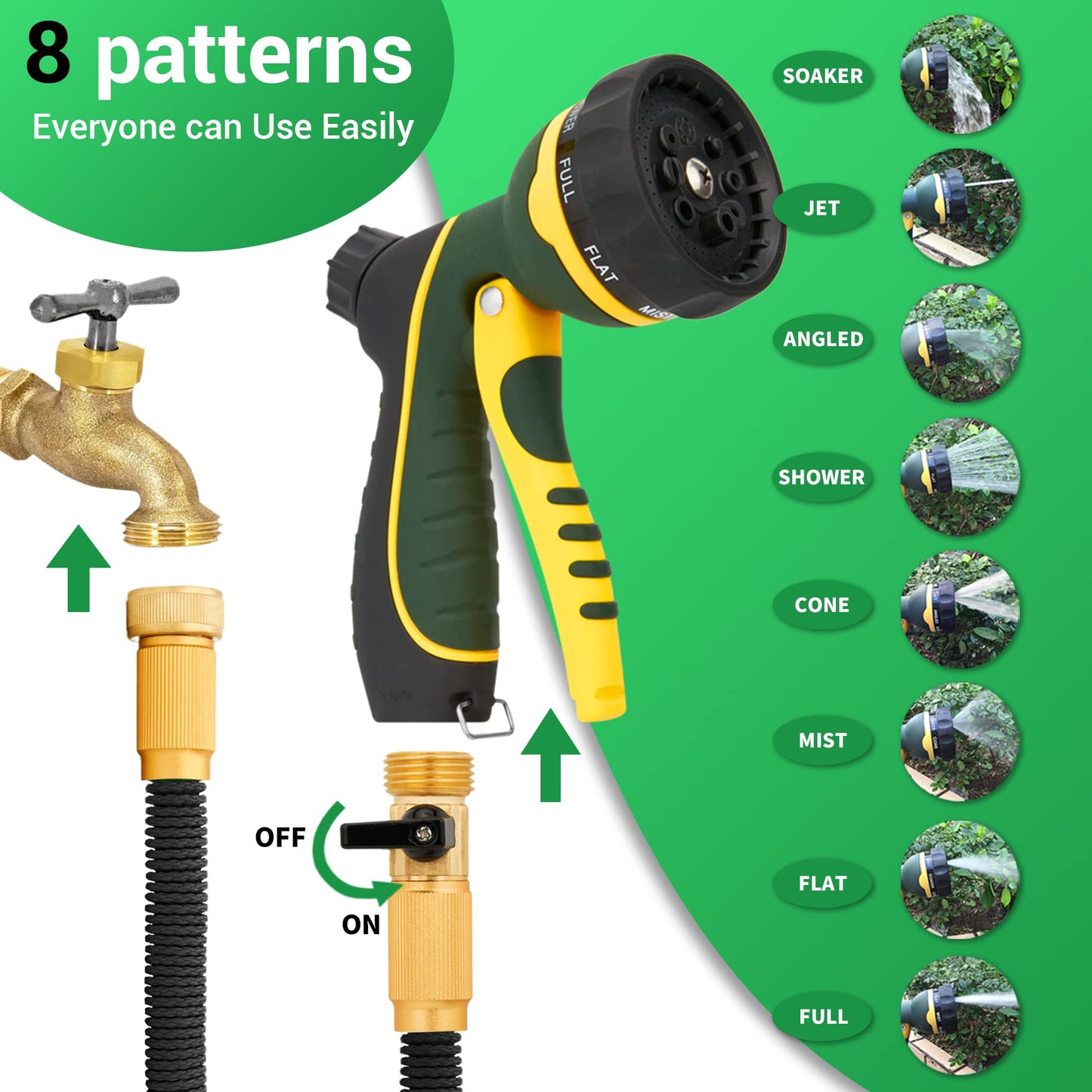 NGreen Expandable and Flexible Garden Hose - Strength Durable Fabric and Latex Inner Tube, Lightweight Easy Storage Kink Free Water Hose, Leakproof Solid Brass Fittings with Nozzle (75 FT, Black)