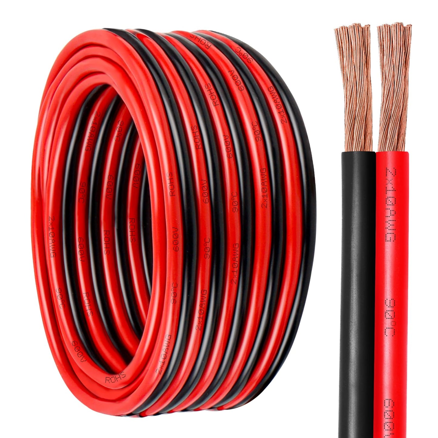 10 Gauge Wire 2 Conductors Copper Wire, 10 AWG Battery Cable Oxygen Free Copper Wire for Solar Panel, Automotive, Trailer, RV and Speaker (10 Gauge 30FT)