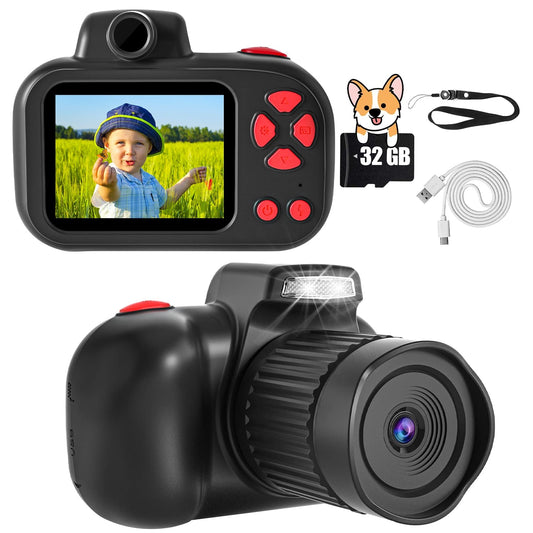 CIMELR Kids Camera, Digital Camera for Kids 4-12 Year Old Boys/Girls, 2.4 inch IPS Screen Toddler Camera, Christmas Birthday Gifts, Video Camcorder with Fill Light, 32GB TF Card (Black)