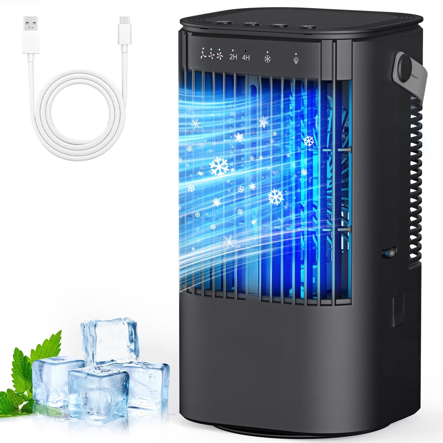 Portable Air Conditioner, 4-in-1 Mini Small Air Conditioner Evaporative Air Cooler Fan with 1000ml Water Tank, 3 Speeds & 7 LED Lights, Personal Mini AC with Timer for Bedroom, Desktop, Home, Office