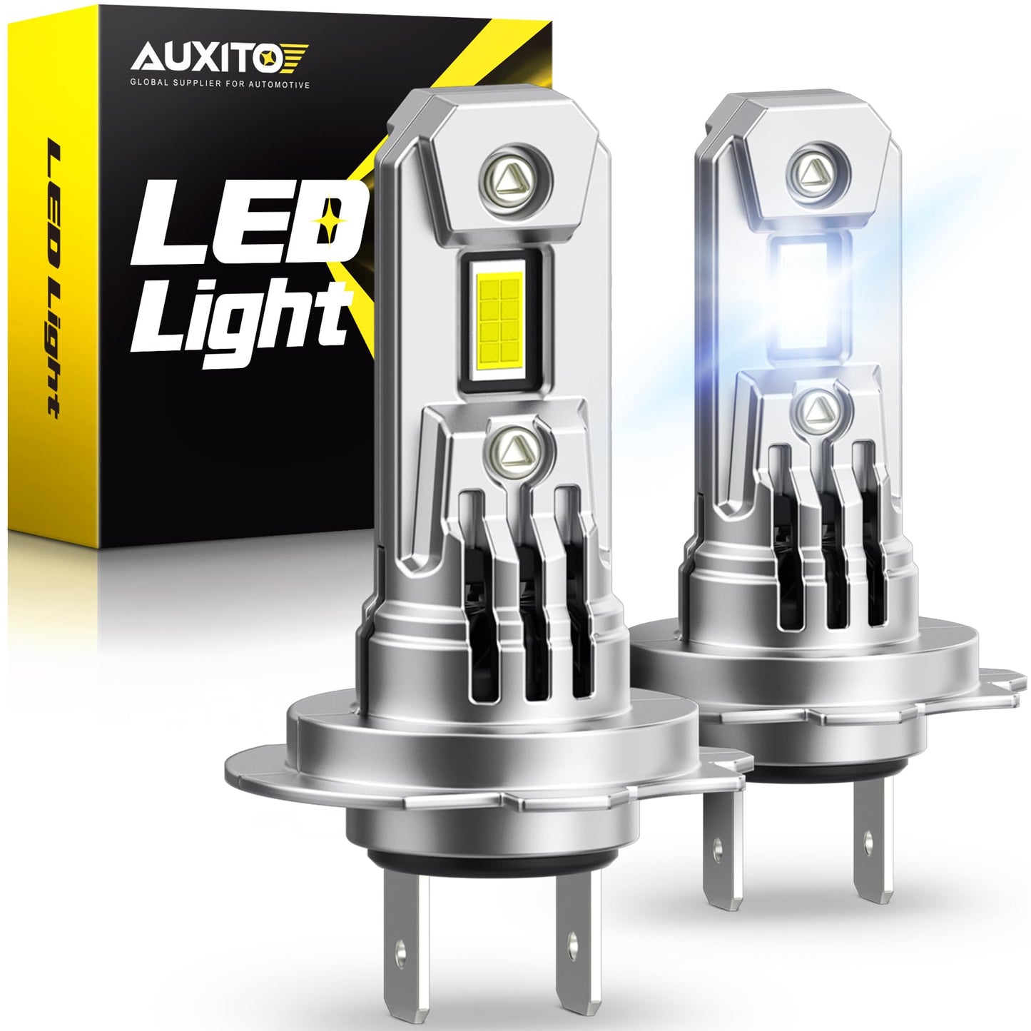 AUXITO 2025 Upgraded H7 LED Headlight Bulbs, 700% Brighter, 6500K White, Wireless 1:1 Mini Size H7ll Headlight LED Bulb, No Adapter Required, Non-Polarity, Plug and Play, Pack of 2