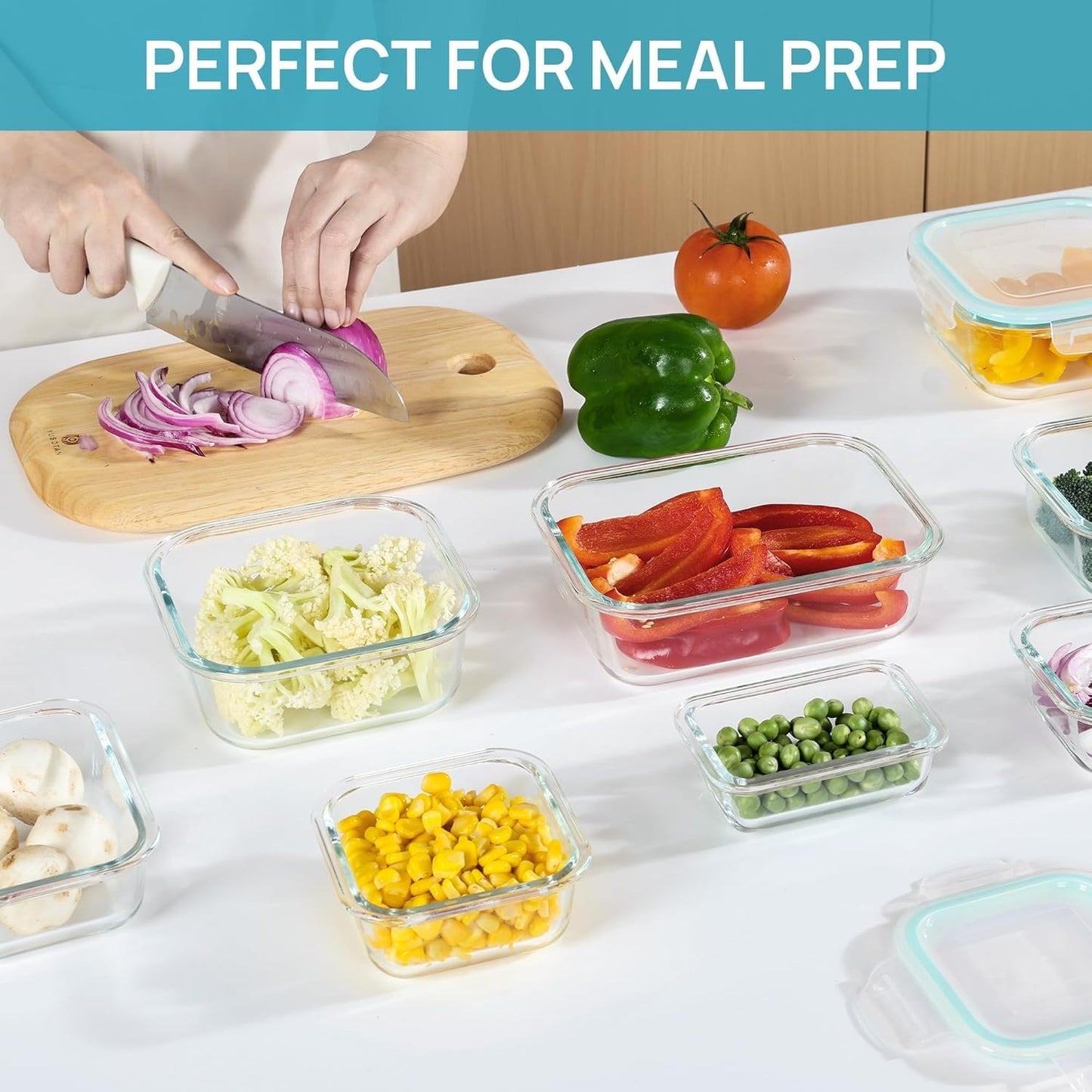 Vtopmart 8 Pack Glass Container Food Storage, Glass Meal Prep Containers with Lids, Airtight Lunch Boxes with Leak Proof Locking Lids, for Microwave, Oven, Freezer and Dishwasher, Green