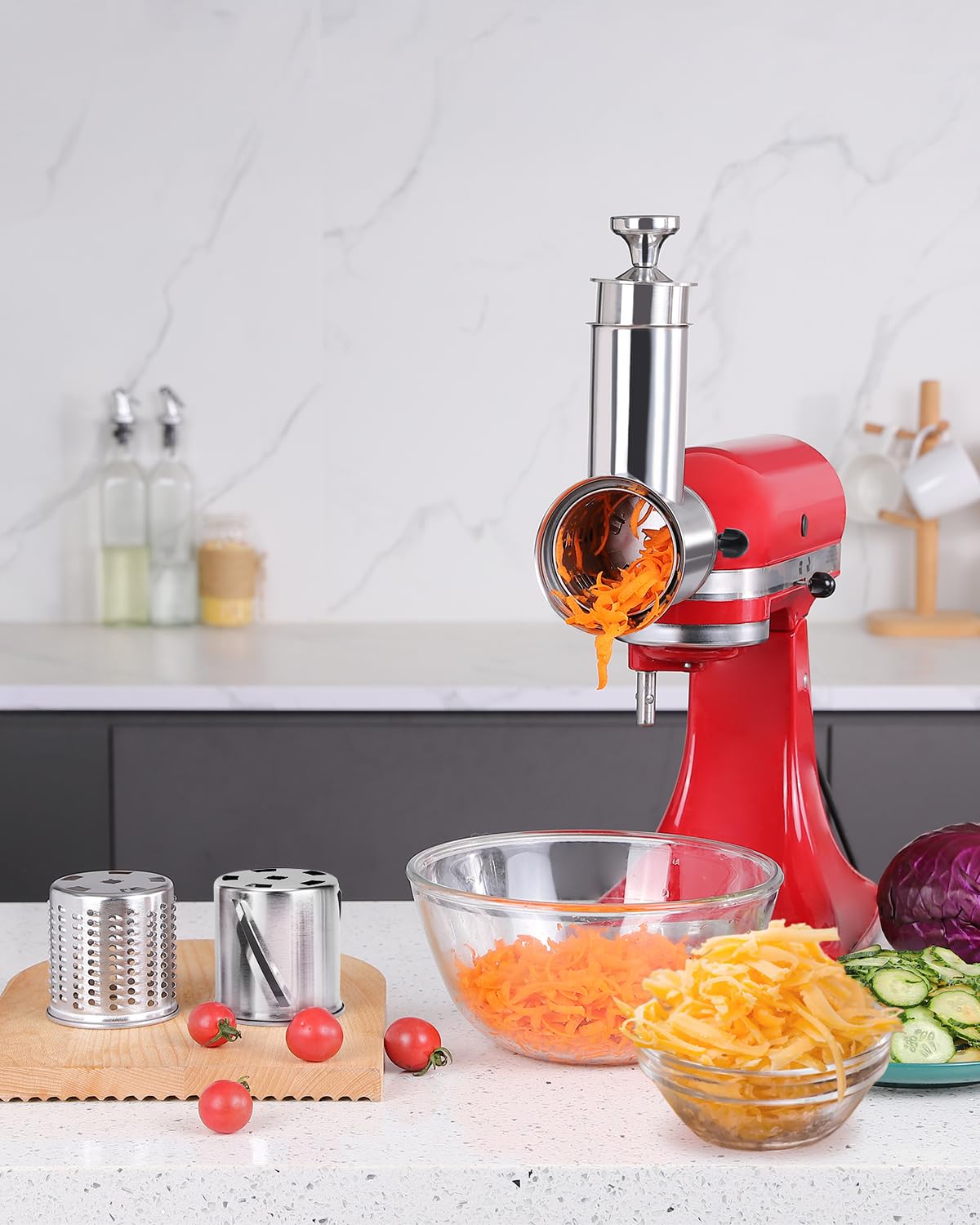 Stainless Steel Slicer Shredder Attachment for KitchenAid Stand Mixer, Large-Capacity Vegetable Slicer & Cheese Grater with 3 Stainless Steel Blades, Dishwasher Safe Food Processor Accessory by Rafbar
