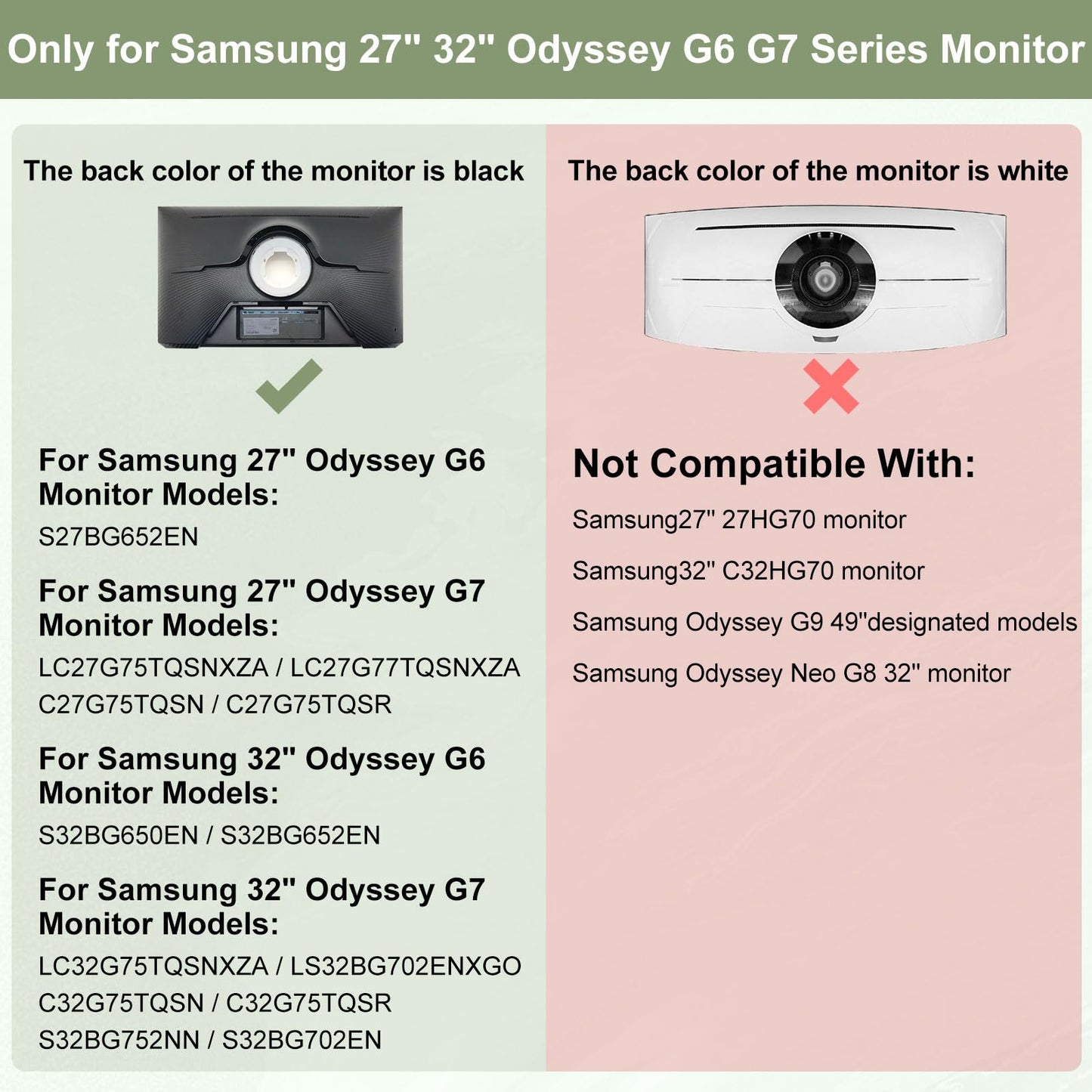VESA Adapter for Samsung 27" & 32" Odyssey G7/G6, VESA Monitor Adapter Compatible with Samsung LC32G75TQSNXZA LC27G77TQSNXZA Curved Monitor with Pen Holder and Cable Ties
