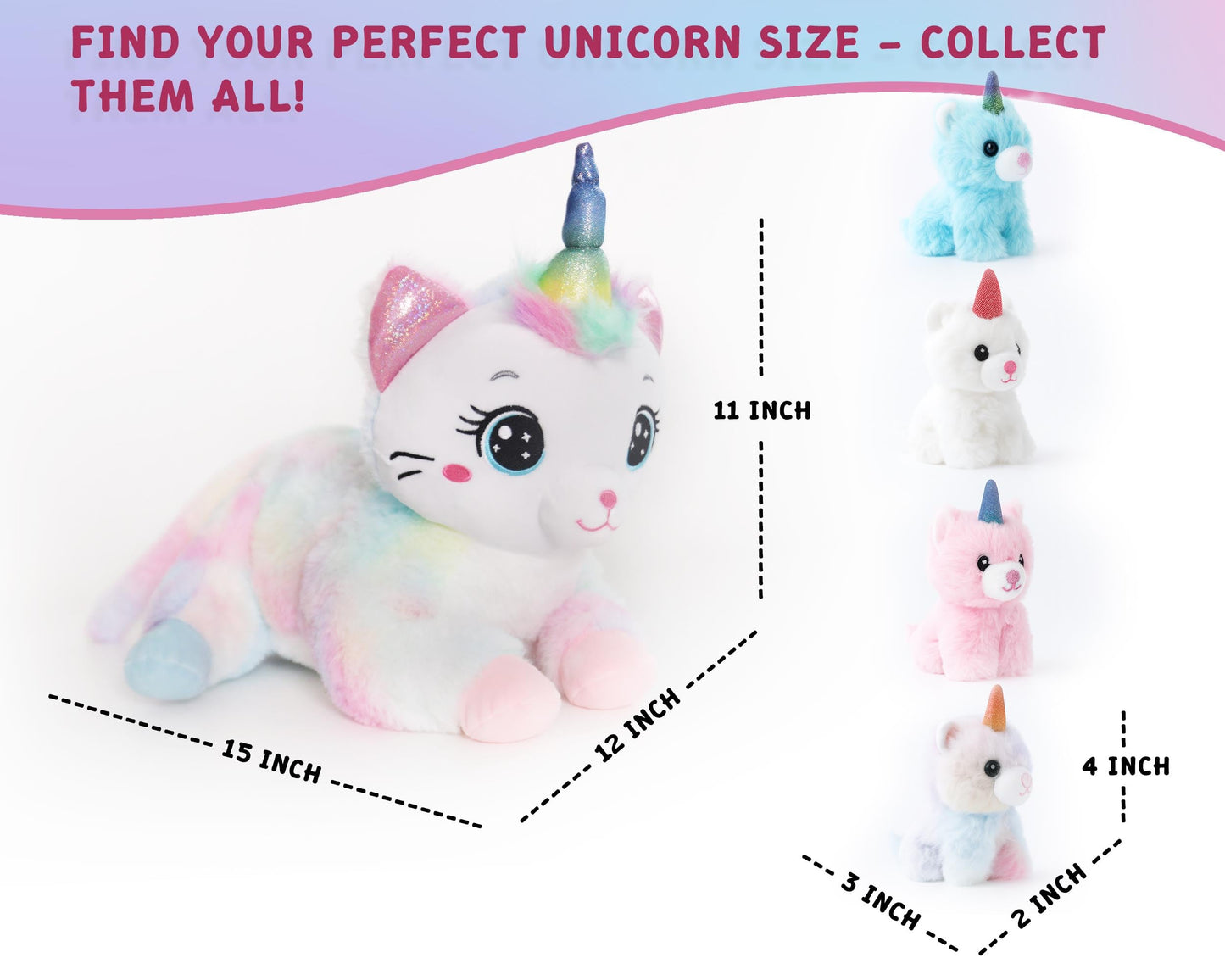 Chirpy Chums Dreamy Unicorn Cat Family – 16” Magical Unicorn Cat Plush with 4 Kittens – Ultra-Soft Stuffed Animal, Zipper Belly Surprise – Magical Pillow Plushies, Big Plush Toy Gift for Kids Ages 3+