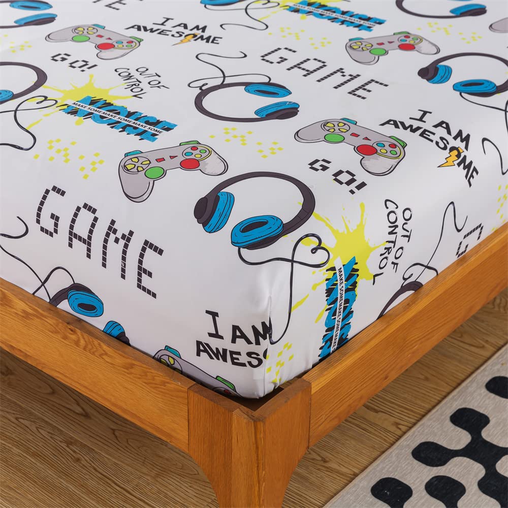 qjmiaofang Gamer Comforter Set for Boys 6 Pieces Black Gaming Bedding Set Twin for Kids Teens Bed in A Bag Gamer Bed Set with Sheets and Pillowcases Soft Microfiber for Home Decor