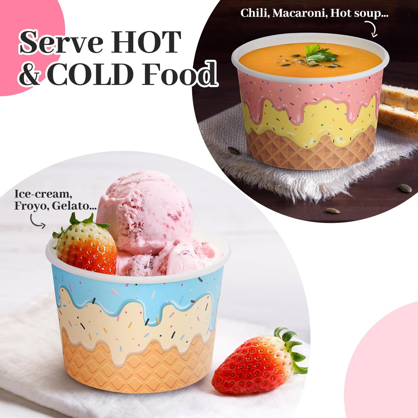 Aodaer 300 Pack 8 Ounces Disposable Ice Cream Containers Sundae Bowls Tea Party Decorations Summer Snack Cups Paper Dessert Yogurt Cups for Party Bar Supplies (Waffle)