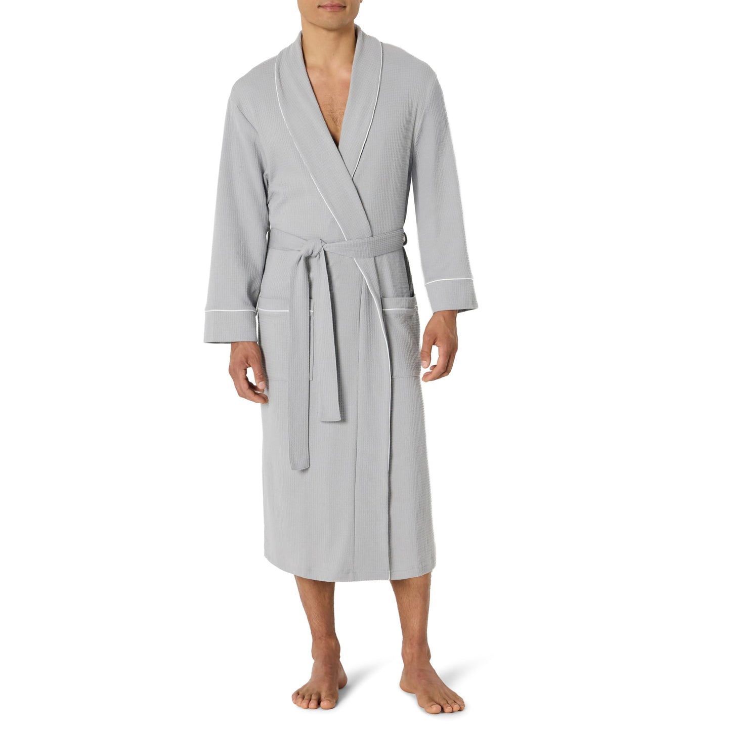 Amazon Essentials Men's Waffle Shawl Robe, -Light Grey, M/L