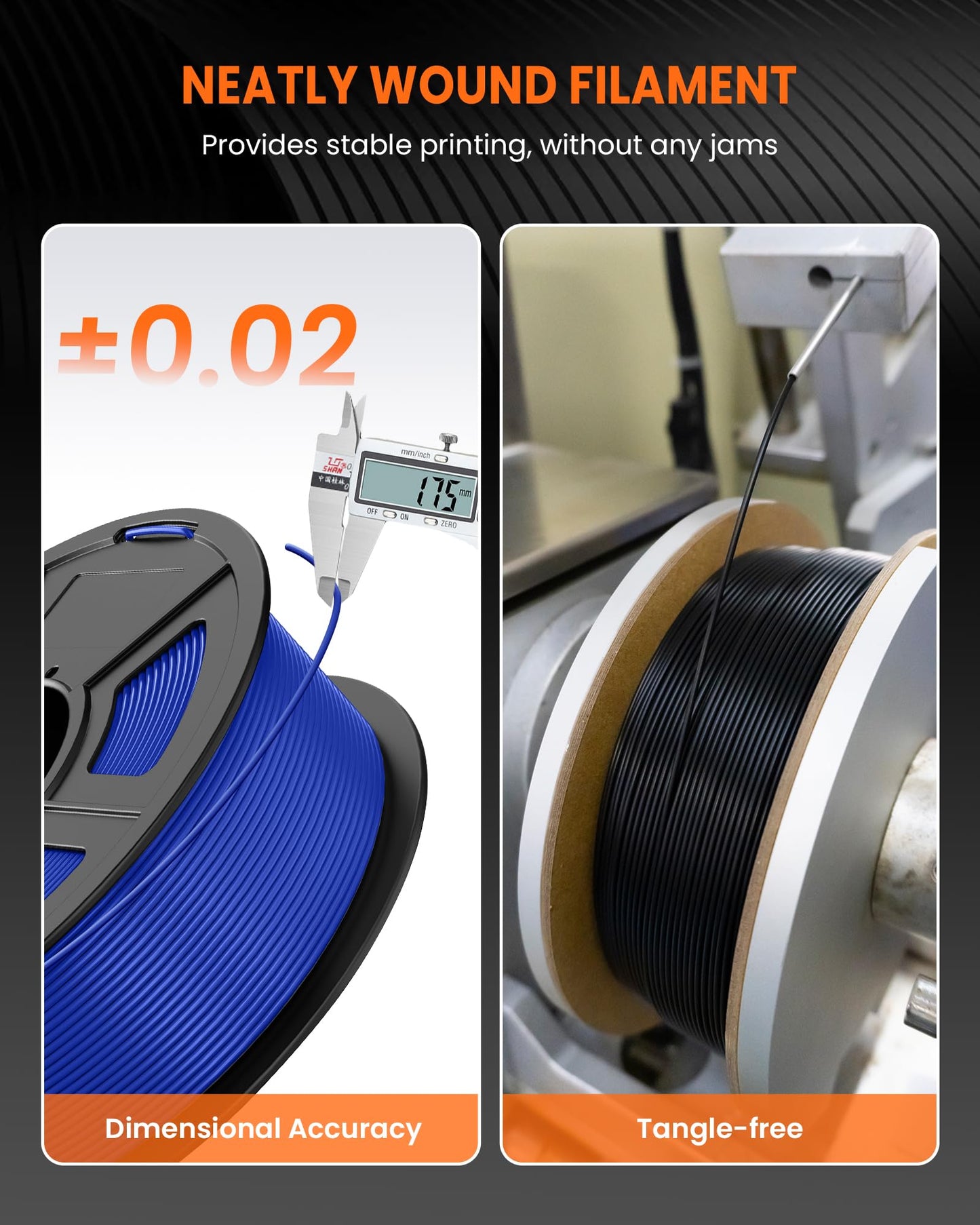 TECBEARS PLA 3D Printer Filament, 4KG PLA Filament 1.75mm, Neatly Wound 3D Printing Filament, Dimensional Accuracy +/- 0.02 mm,1 Kg Per Spool, Pack of 4, Black+Black+Black+Black