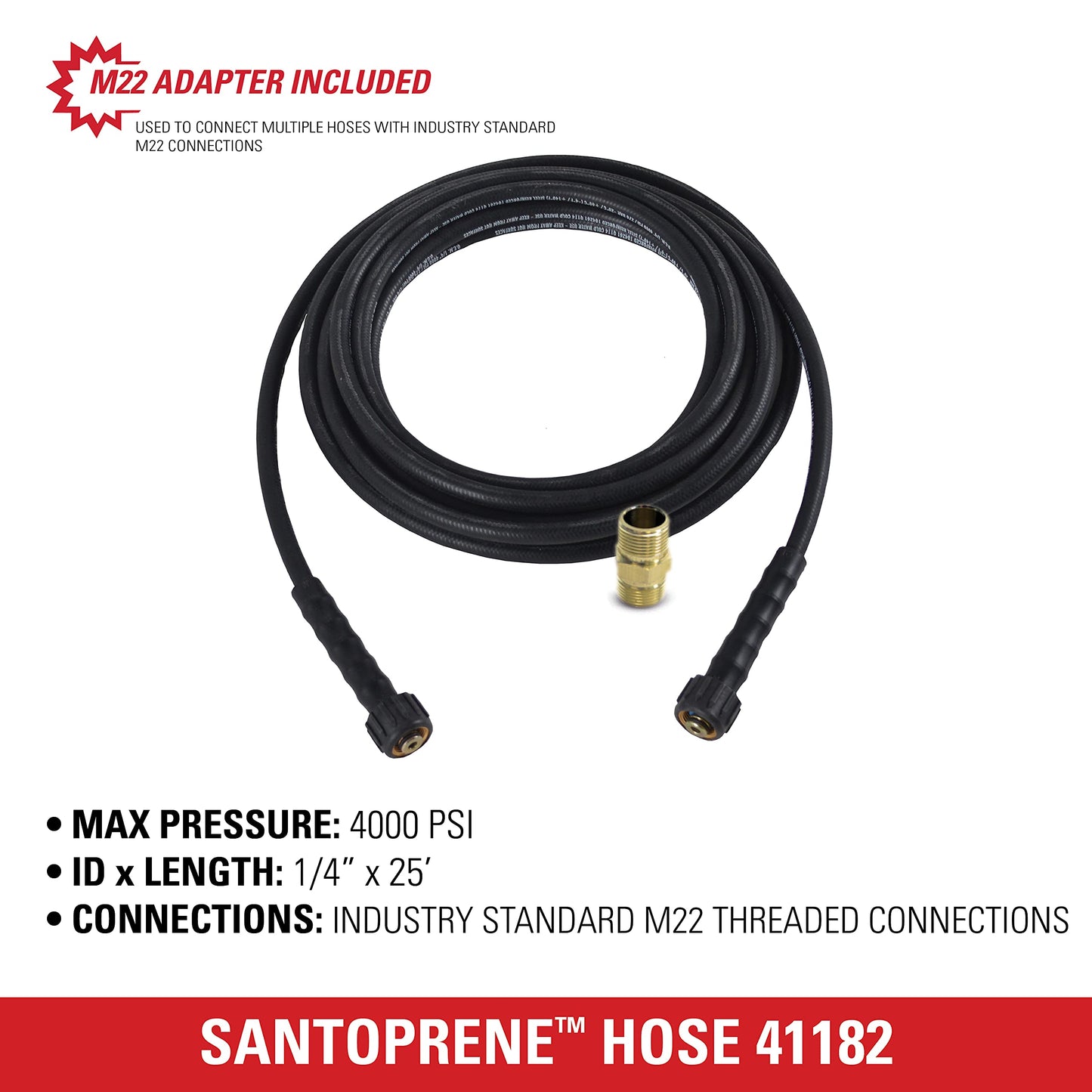Simpson 41182 Santoprene Series 4000 PSI Pressure Washer Hose, Cold Water Use, 1/4 Inch by 25 Feet, Black