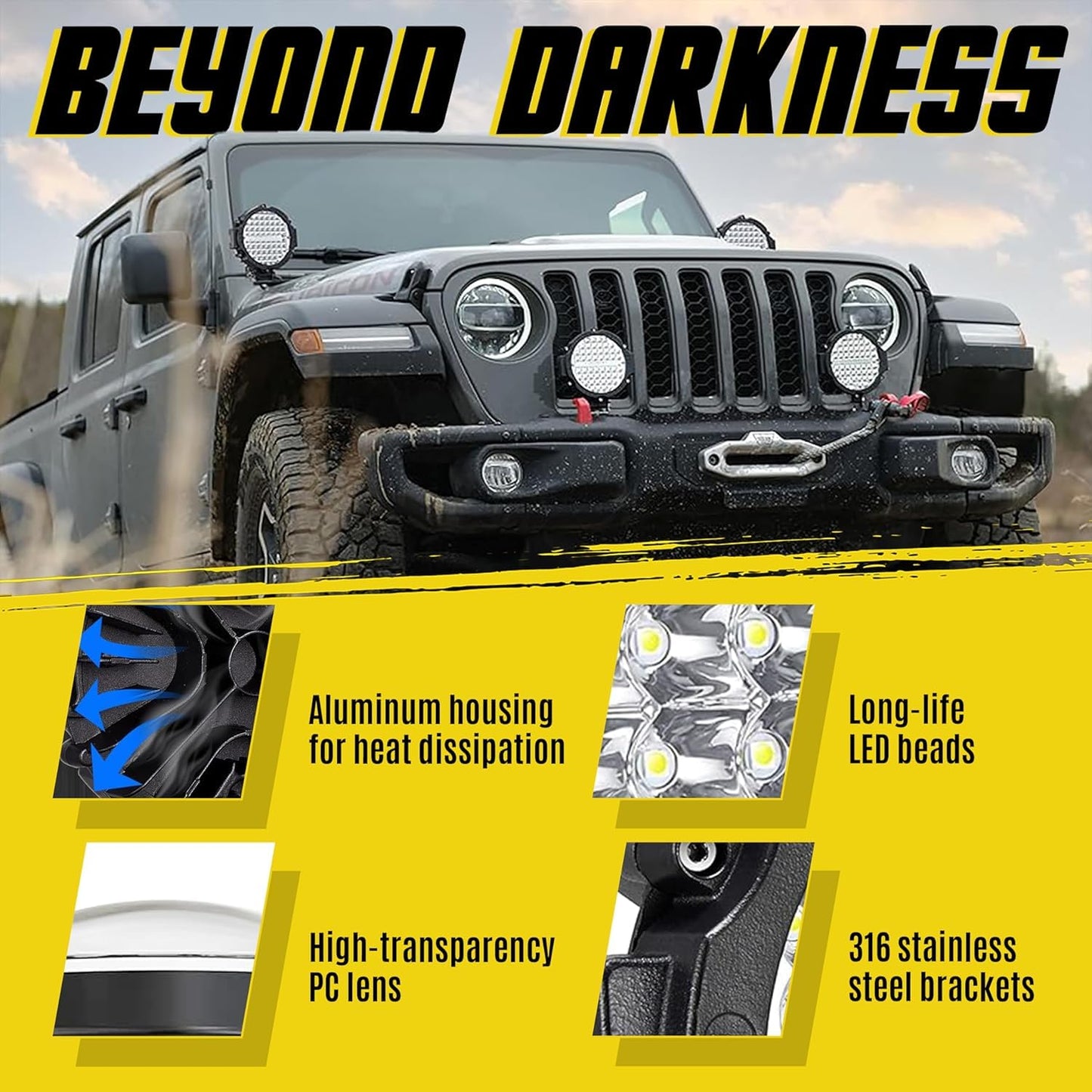 7 Inch Round LED Off Road Fog Lights for Truck, 210W 10000lm LED Driving Work Lights for Jeep ATV UTV RV SXS Car Off-Roading Tractors, Flood Spot Beam Headlight Off-Roading LED Light Pods, 2 Pack