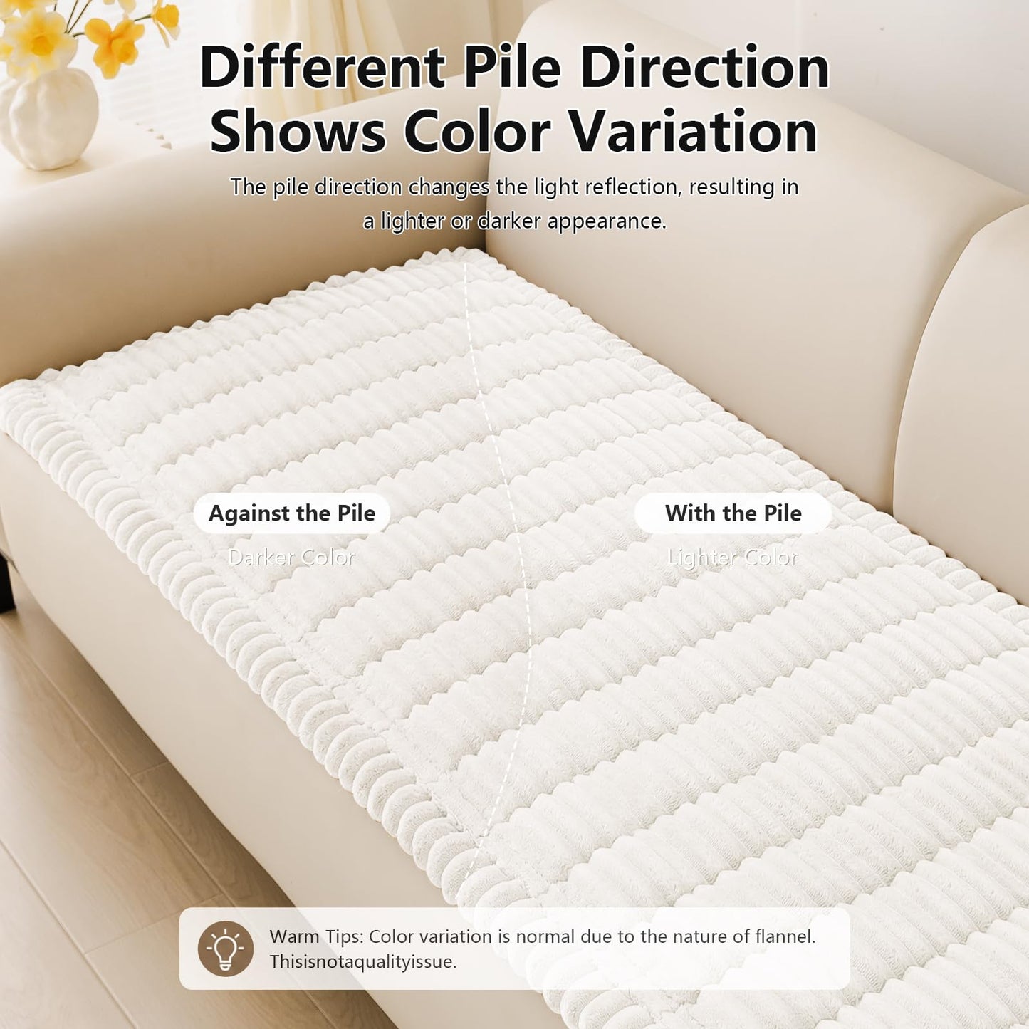smiry Couch Cover for Dogs Washable, Non Slip Fuzzy Pet Couch Covers for 3 Cushion Sofa Pet Friendly, Thick Soft Sofa Slipcovers Cushion Protector (White, 27.6" x 82.7")
