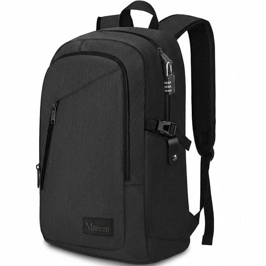 Mancro Anti Theft Laptop Backpack with USB Charging Port Fits 15.6 Inch Laptop for MacBook Slim Backpack for Men & Women Business Computer backpack fit with Work,Black