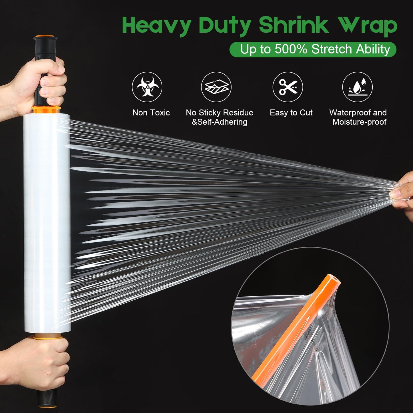 2 Rolls Stretch Wrap 15"x1000 Feet Stretch Film Shrink Wrap Packing Moving Suppliers for Shipping Moving Suppliers Packing Pallet Wrapping Surface Protection 60 Gauge (2 Rolls)