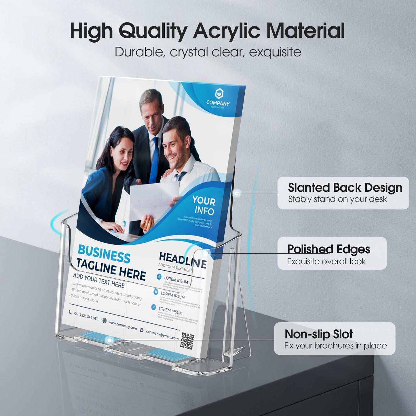 MaxGear Brochure Holder 8.5x11 inch, Acrylic Literature Holders Clear Flyer Holder Pamphlet Holder Rack Card Holder Plastic Booklet Acrylic Display Stand for Magazine, Desk or Wall Mount, 4 Pack