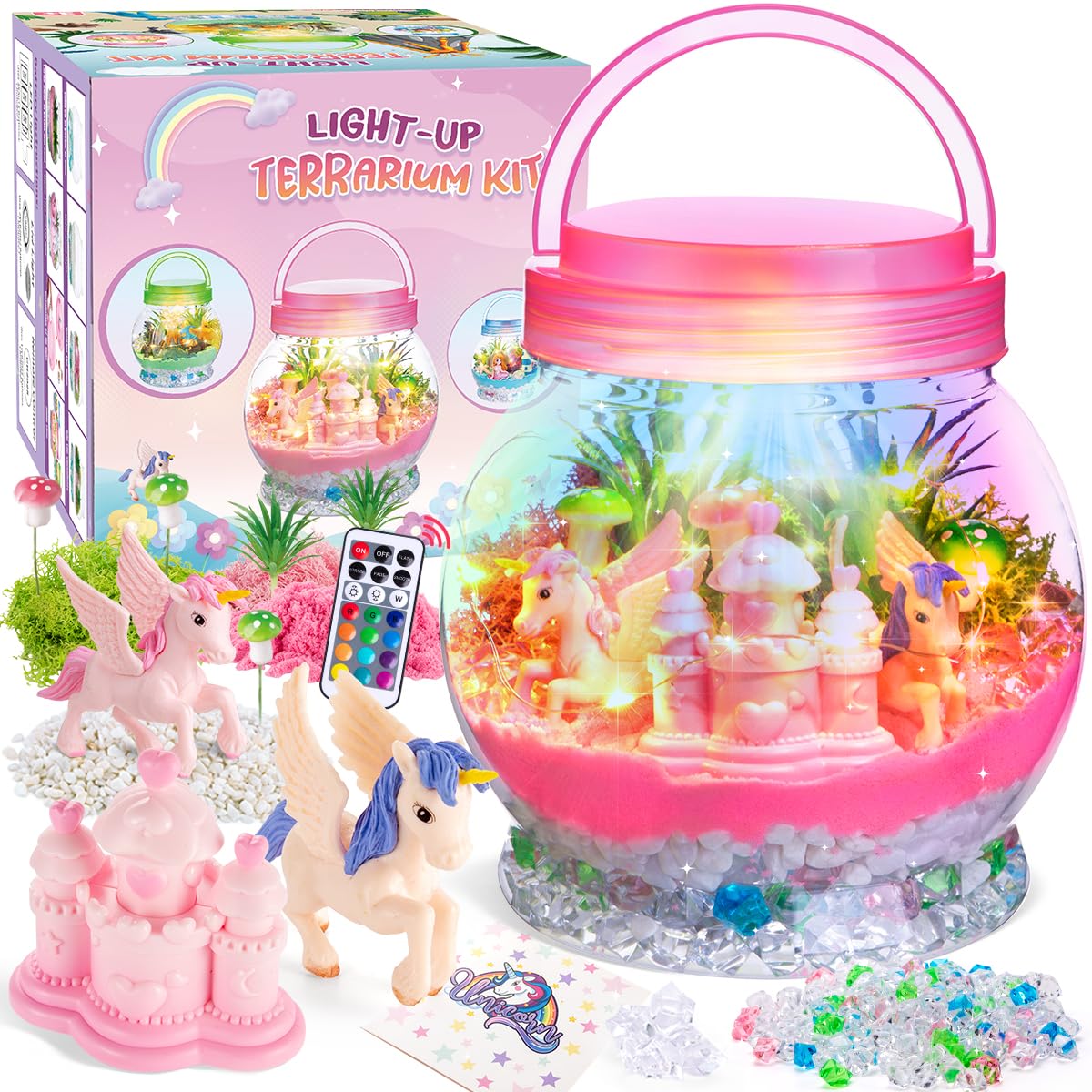 LOYO Terrarium Kit for Kids - Light Up Unicorn Toys for Girls 4 5 6 7 8+ Years Old, Christmas Birthday Gifts for Girls Kids 4-12 Years Old